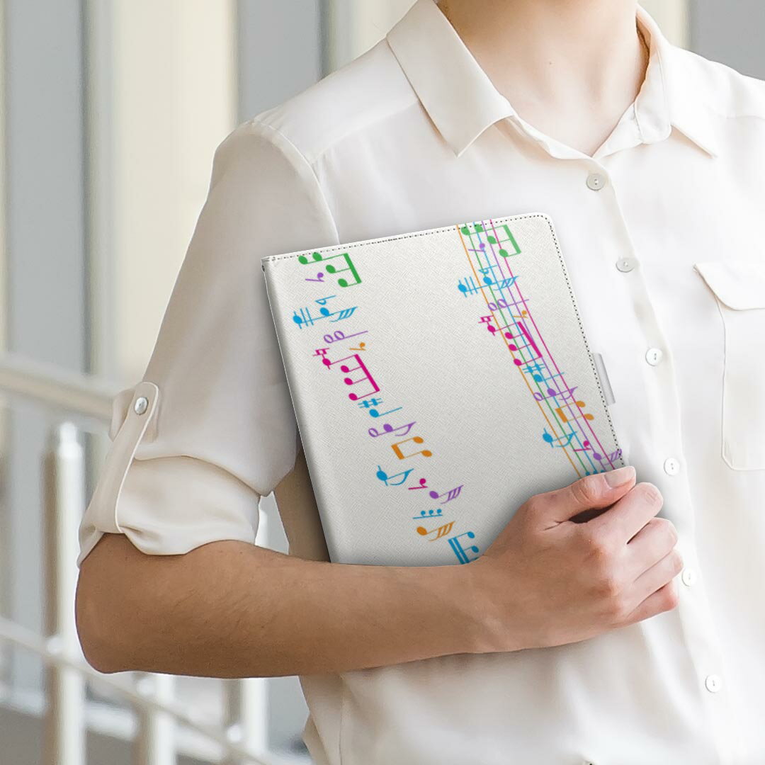 KYT32 Qua tab QZ8 キュアタブ quatabqz8 Mサイズ 手帳型 タブレットケース カバー 全機種対応有り レザー フリップ ダイアリー 二つ折り 革 000956 音符　カラフル