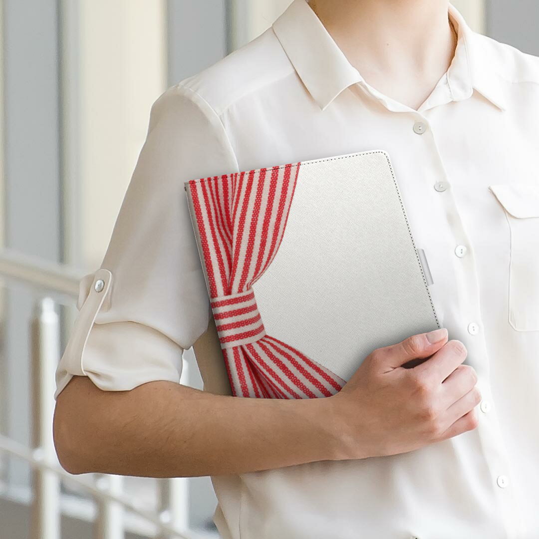 Lenovo Tab B10 HD (2nd Gen) 用 タブレットケース Lサイズ 手帳型 タブレットケース カバー 全機種対応有り レザー フリップ ダイアリー 二つ折り 革 000984 リボン　ストライプ