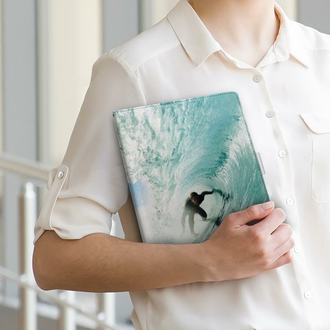 d-01h Huawei ファーウェイ dtab ディータブ d01h Lサイズ 手帳型 タブレットケース カバー 全機種対応有り レザー フリップ ダイアリー 二つ折り 革 001164 波　サーフィン