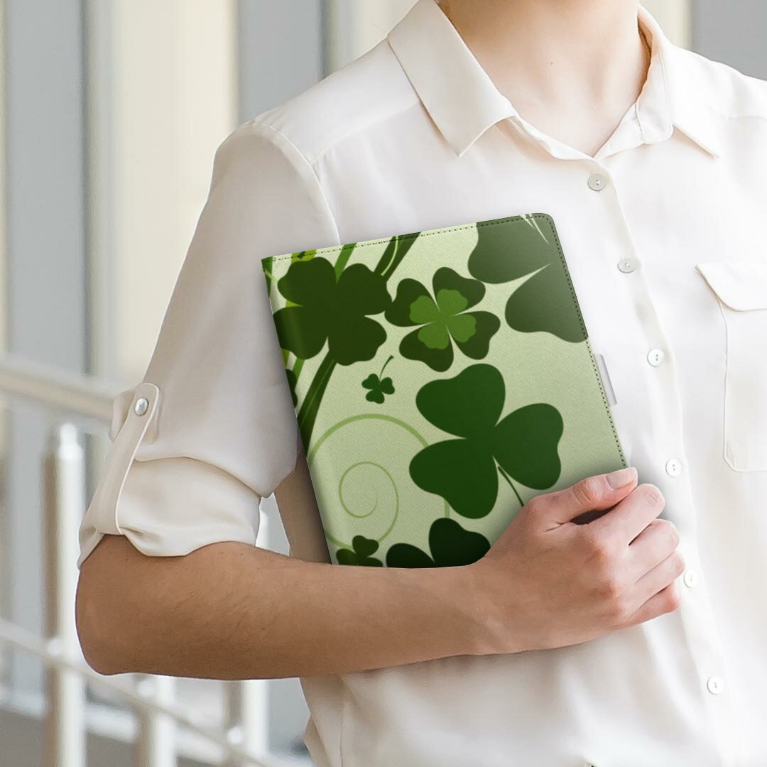 F-04H ARROWS Tab アローズタブ f04h LLサイズ 手帳型 タブレットケース カバー 全機種対応有り レザー フリップ ダイアリー 二つ折り 革 001315 クローバー　植物