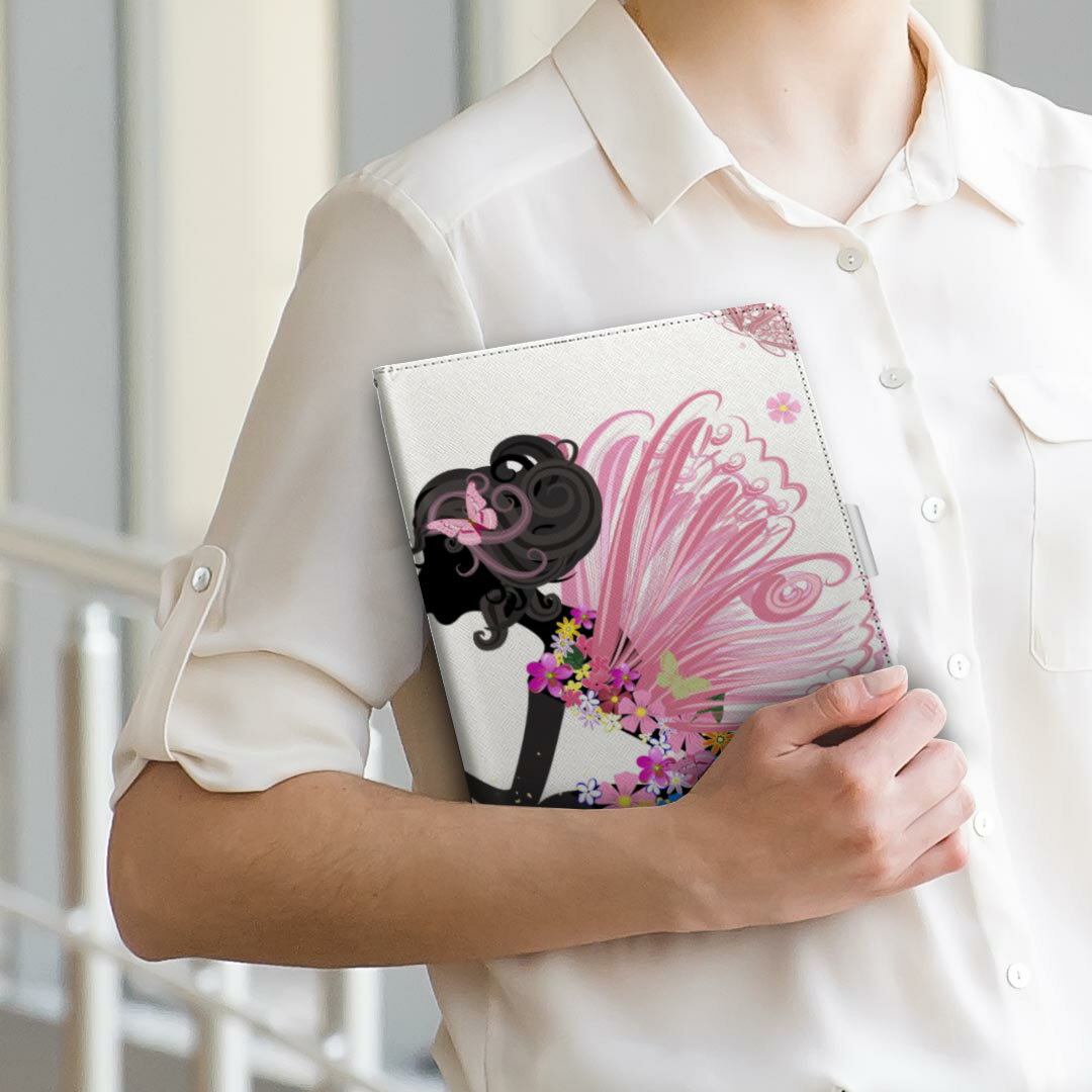 Lenovo Tab B10 HD (2nd Gen) 用 タブレットケース Lサイズ 手帳型 タブレットケース カバー 全機種対応有り レザー フリップ ダイアリー 二つ折り 革 001595 妖精　女の子　蝶