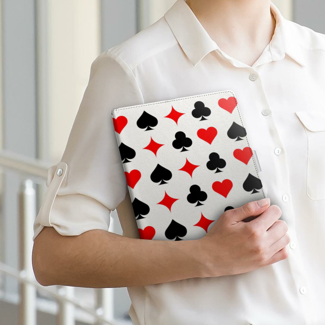 ARROWS Tab F-03G FUJITSU 富士通 ARROWS Tab アローズタブ f03g LLサイズ 手帳型 タブレットケース カバー 全機種対応有り レザー フリップ ダイアリー 二つ折り 革 002381 トランプ　模様