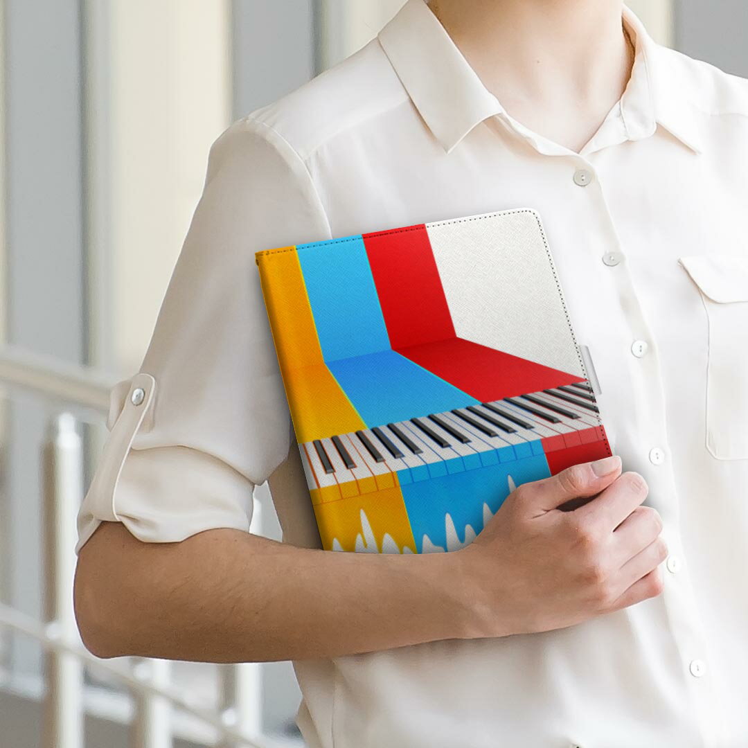 Xperia Tablet SO-05G SONY ソニー Xperia Tablet エクスペリアタブレット so05g Lサイズ 手帳型 タブレットケース カバー 全機種対応有り レザー フリップ ダイアリー 二つ折り 革 002543 カラフル　音楽　ピアノ