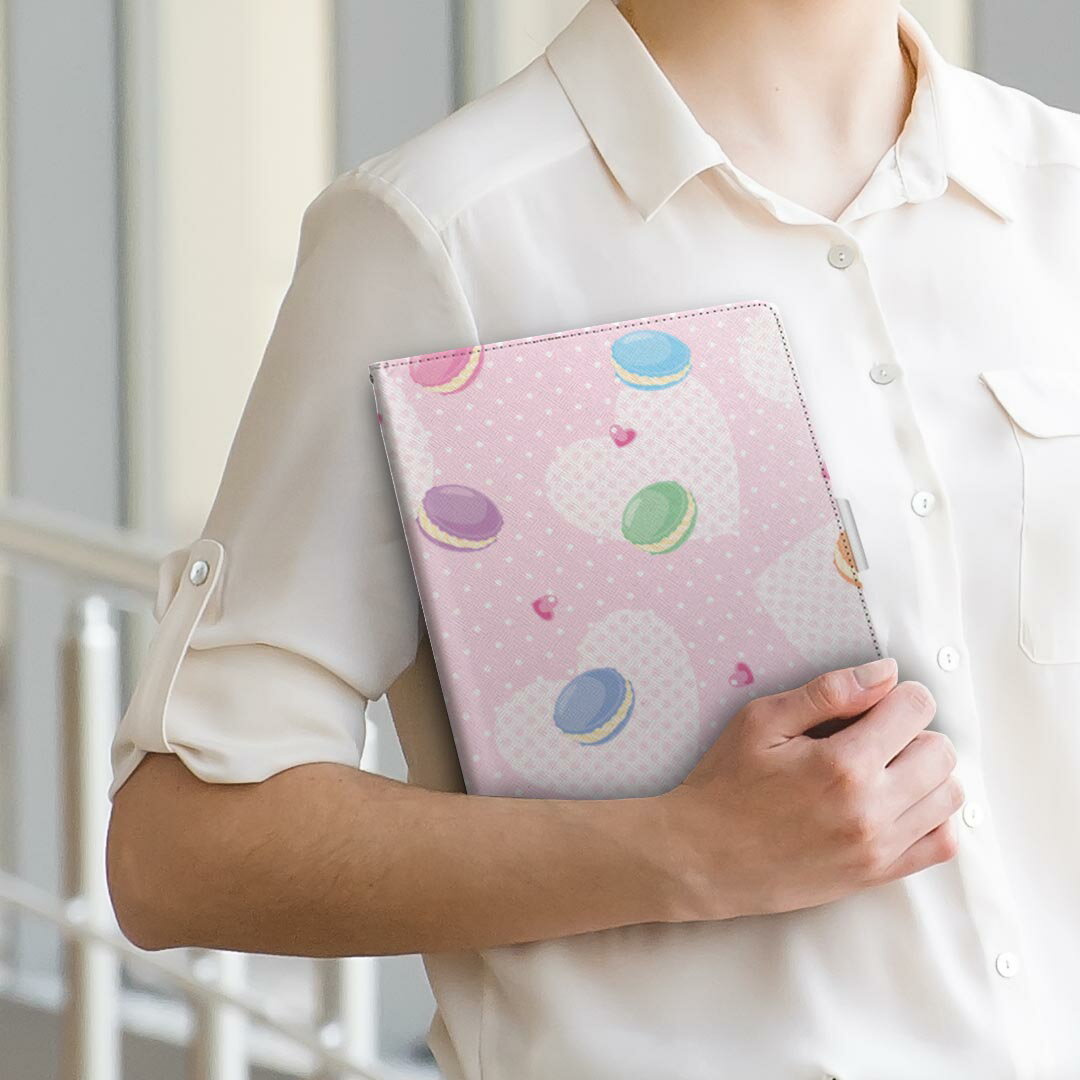 OPPO Pad Air 用 タブレットケース Lサイズ 手帳型 タブレットケース カバー 全機種対応有り レザー フリップ ダイアリー 二つ折り 革 002609 マカロン　ハート　カラフル