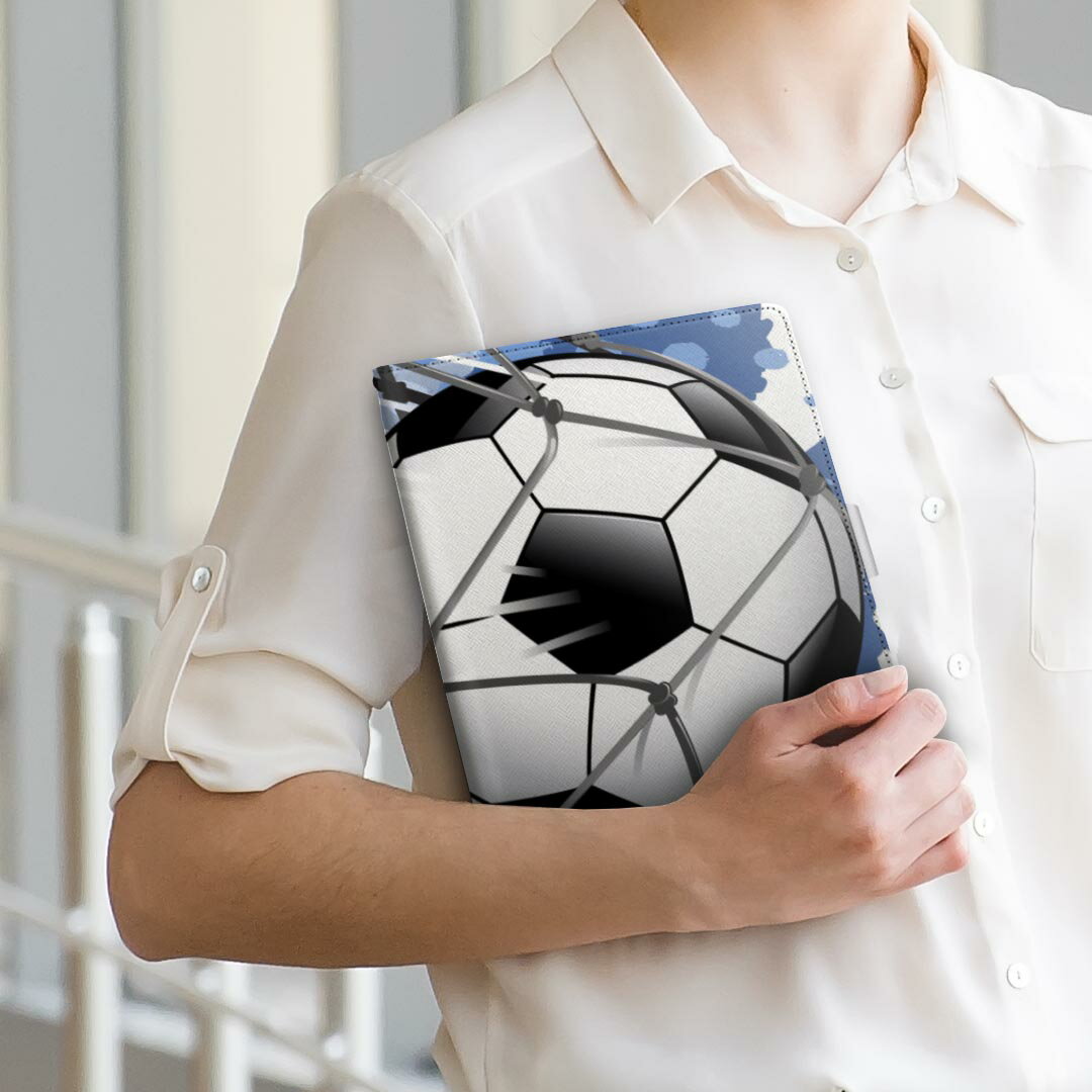 Qua tab PX LGエレクトロニクス quatabpx Mサイズ 手帳型 タブレットケース カバー 全機種対応有り レザー フリップ ダイアリー 二つ折り 革 002904 スポーツ　イラスト　青