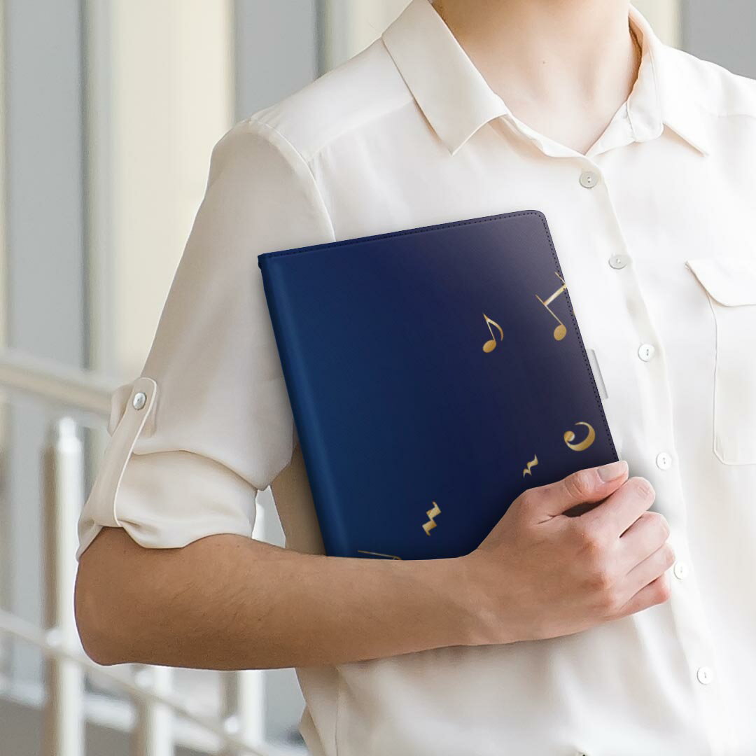 Fire HD 第2世代 Amazon Kindle Fire キンドルファイア firehd2 Mサイズ 手帳型 タブレットケース カバー 全機種対応有り レザー フリップ ダイアリー 二つ折り 革 003384 クール 音楽　音符　青