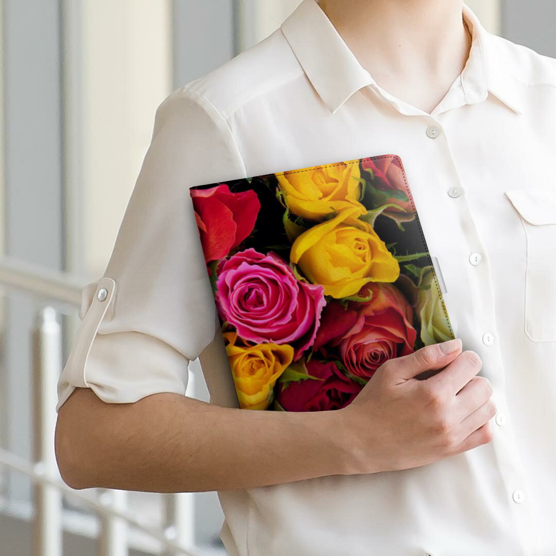 Xperia Tablet エクスペリアタブレット sot31 SONY ソニー Lサイズ 手帳型 タブレットケース カバー 全機種対応有り レザー フリップ ダイアリー 二つ折り 革 003427 花　カラフル　写真