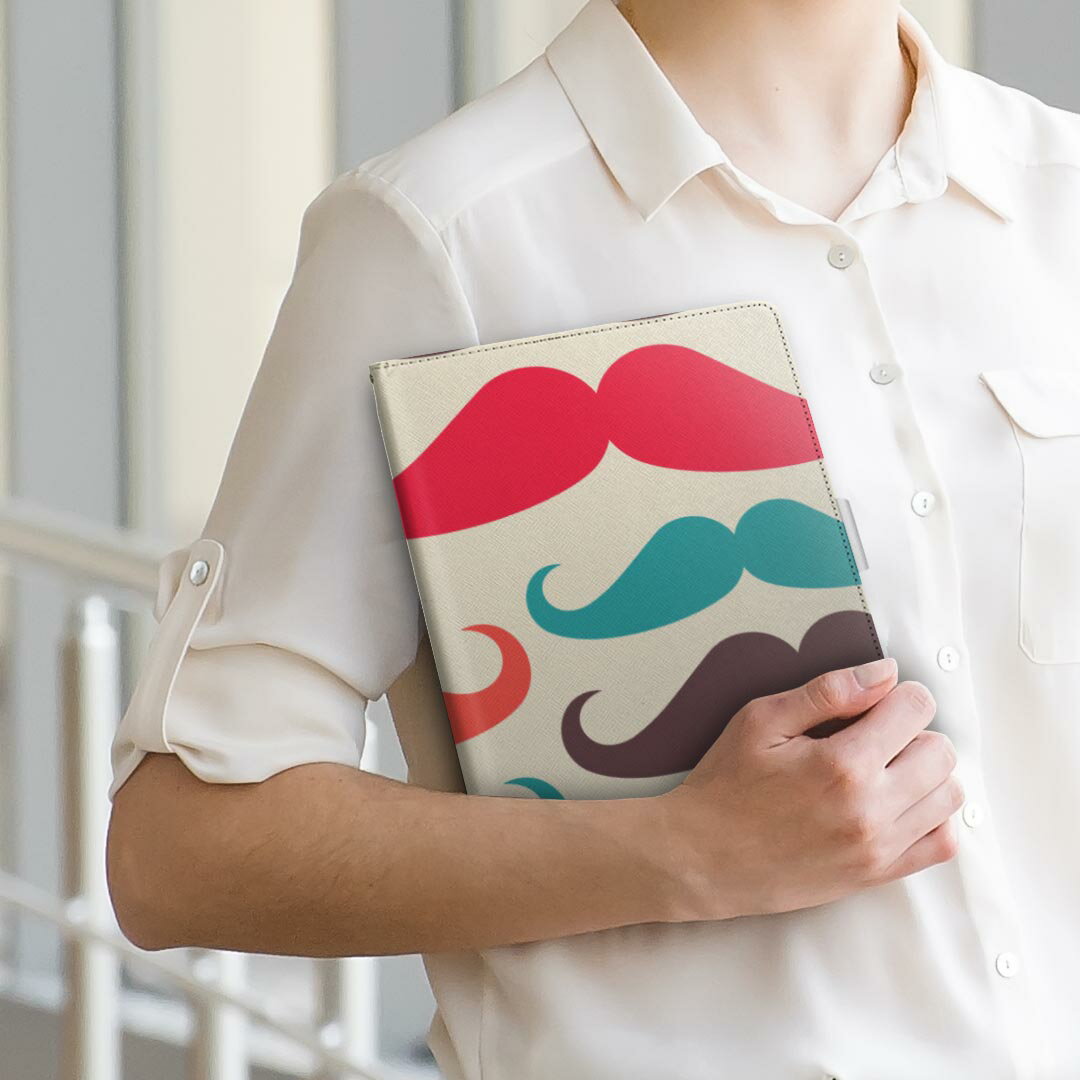 iPad 第6世代 Apple アップル iPad アイパッド ipad6 Lサイズ 手帳型 タブレットケース カバー 全機種対応有り レザー フリップ ダイアリー 二つ折り 革 003616 髭　模様　カラフル