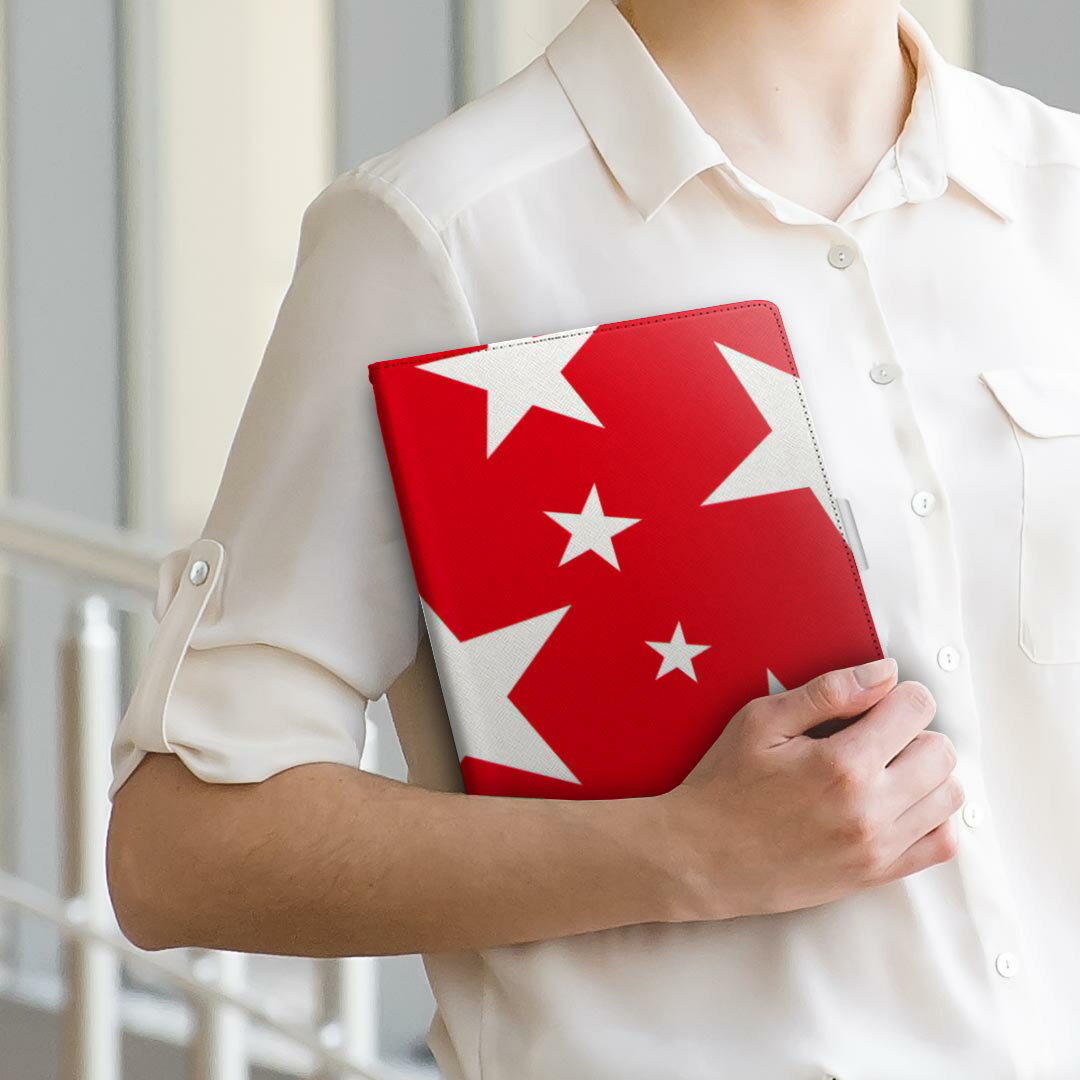 Huawei dtab d-01K ファーウェイ d01k Lサイズ 手帳型 タブレットケース カバー 全機種対応有り レザー フリップ ダイアリー 二つ折り 革 003939 星　赤　白