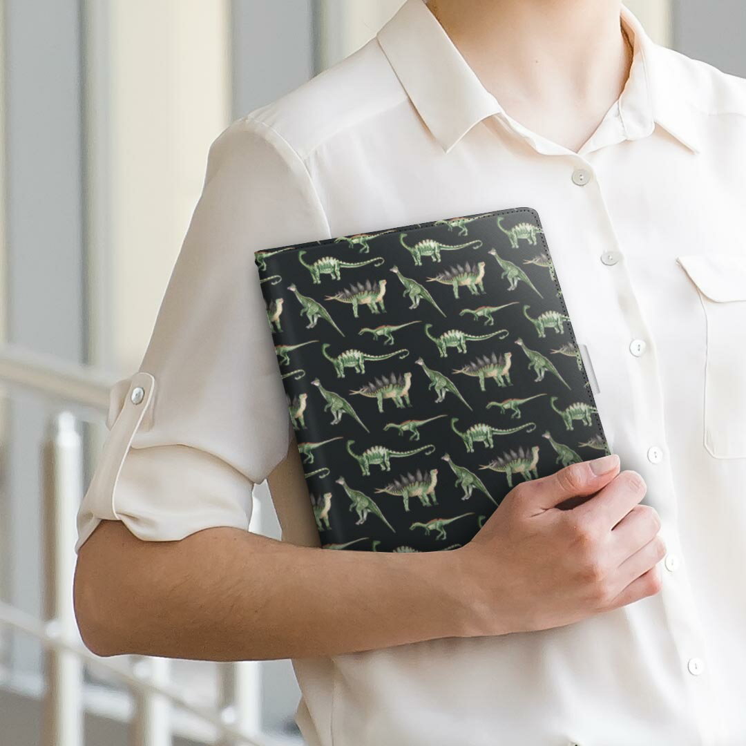 dtab Compact d-42A Lenovo docomo ドコモ Sサイズ 手帳型 タブレットケース カバー 全機種対応有り レザー フリップ ダイアリー 二つ折り 革 020737 マスクデザイン 恐竜 ダイナソー Dinosaurs