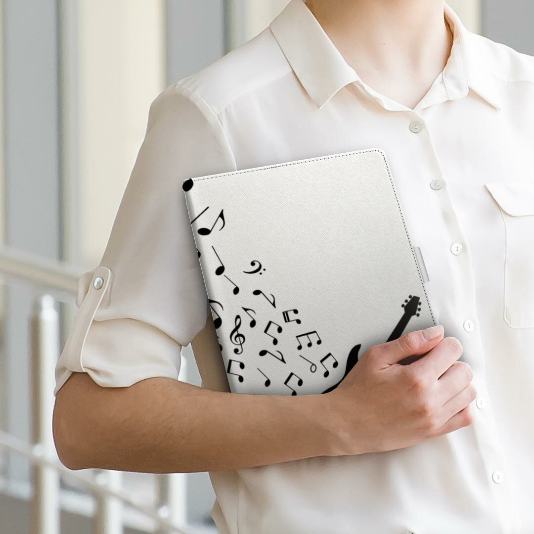 dtab Compact d-42A Lenovo docomo ドコモ Sサイズ 手帳型 タブレットケース カバー 全機種対応有り レザー フリップ ダイアリー 二つ折り 革 020840 マスクデザイン 音楽 音符 ピアノ ギター