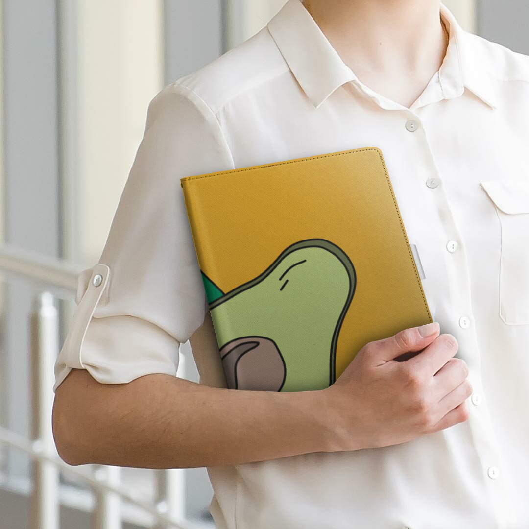 dtab Compact d-42A Lenovo docomo ドコモ Sサイズ 手帳型 タブレットケース カバー 全機種対応有り レザー フリップ ダイアリー 二つ折り 革 022912 アボカド　食べ物　イラスト