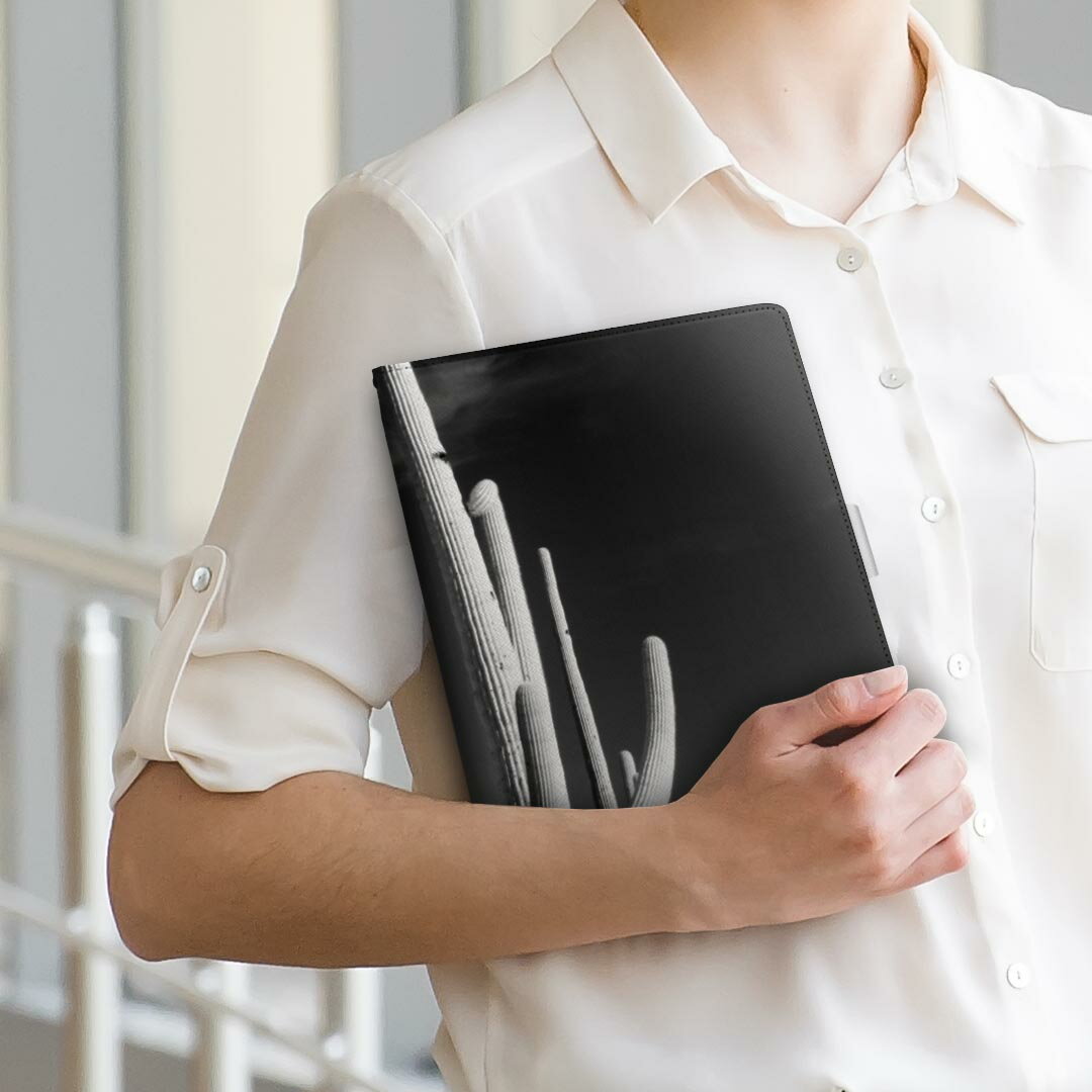 dtab d-51c 用 タブレットケース docomo ドコモ Lサイズ 手帳型 タブレットケース カバー 全機種対応有り レザー フリップ ダイアリー 二つ折り 革 023052 サボテン　モノクロ　写真