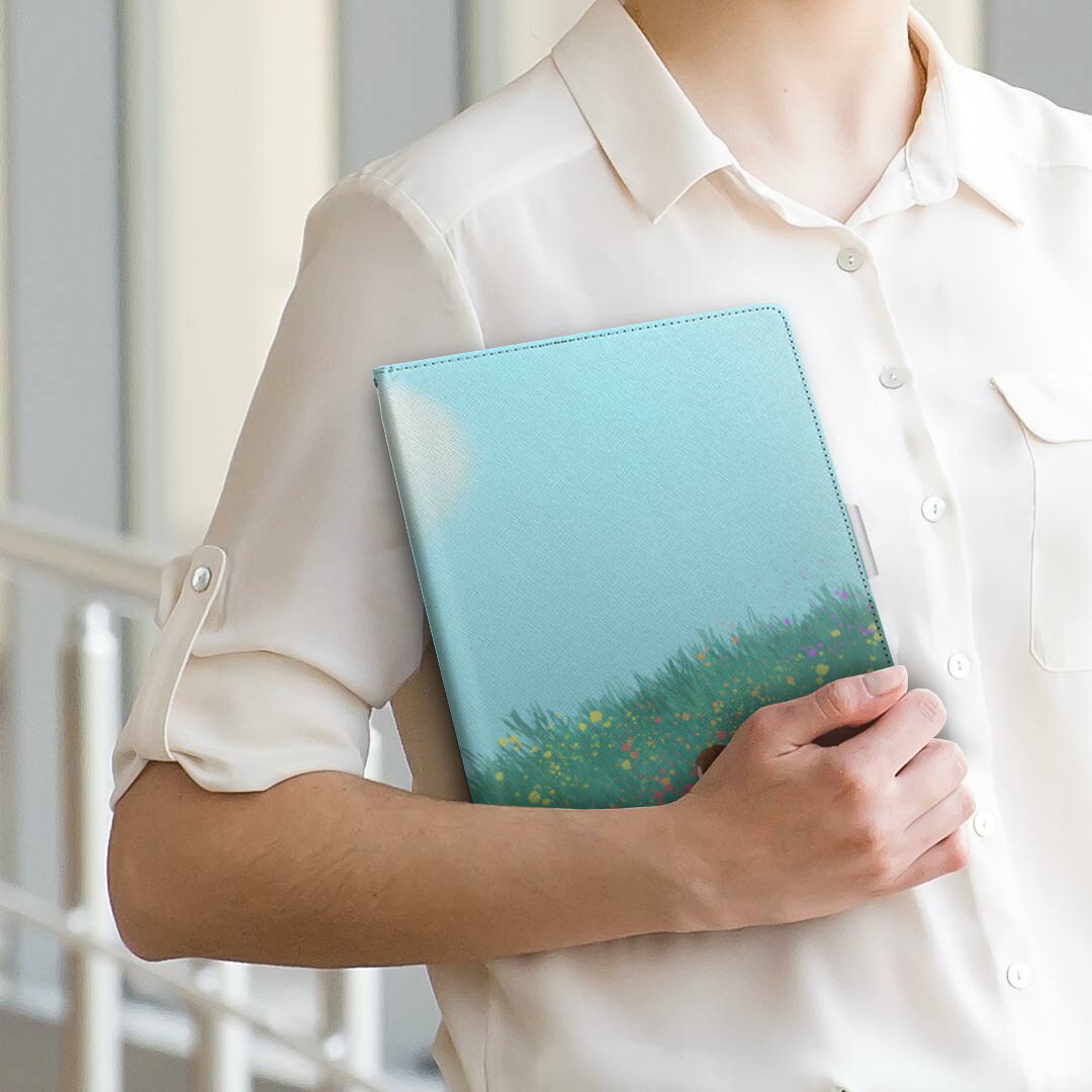 dtab d-51c 用 タブレットケース docomo ドコモ Lサイズ 手帳型 タブレットケース カバー 全機種対応有り レザー フリップ ダイアリー 二つ折り 革 023549 花　イラスト　雲　空