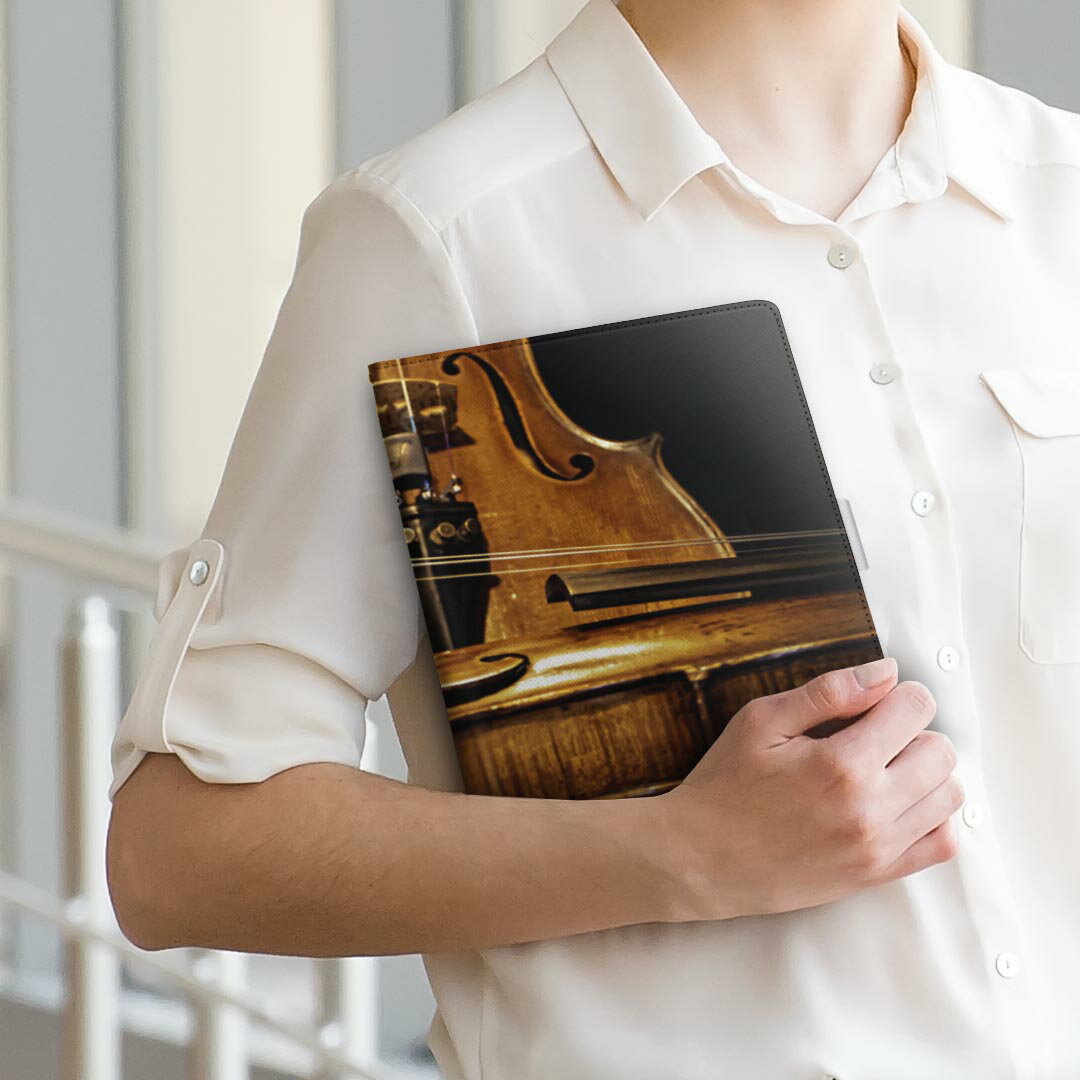 dtab d-51c 用 タブレットケース docomo ドコモ Lサイズ 手帳型 タブレットケース カバー 全機種対応有り レザー フリップ ダイアリー 二つ折り 革 023623 バイオリン　音楽　楽器