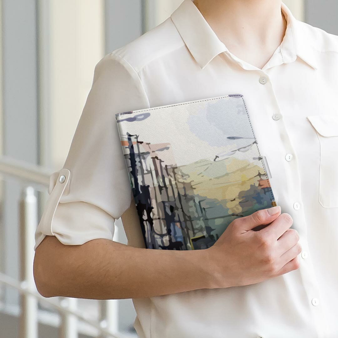 Lenovo Tab B10 HD (2nd Gen) 用 タブレットケース Lサイズ 手帳型 タブレットケース カバー 全機種対応有り レザー フリップ ダイアリー 二つ折り 革 023643 街並み　風景