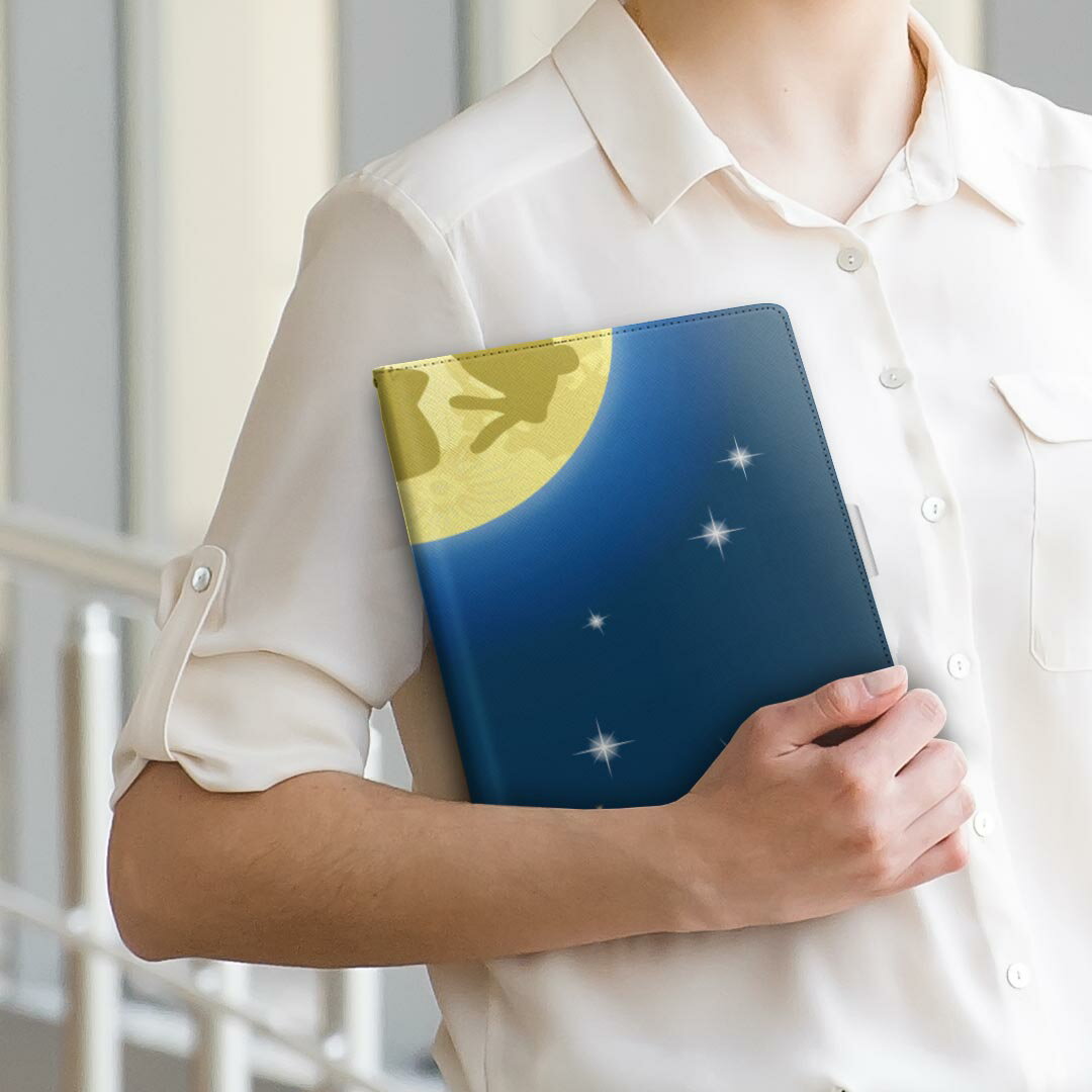 Huawei dtab d-01K ファーウェイ d01k Lサイズ 手帳型 タブレットケース カバー 全機種対応有り レザー フリップ ダイアリー 二つ折り 革 004529 月見　うさぎ　イラスト