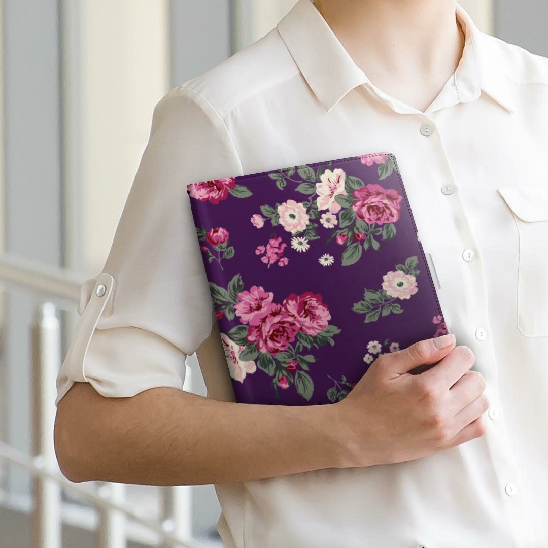 iPad Air 2 iPadAir 2 Apple アップル iPad アイパッド ipadair2 Lサイズ 手帳型 タブレットケース カバー 全機種対応有り レザー フリップ ダイアリー 二つ折り 革 004666 花　　紫