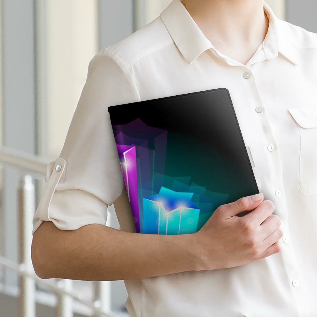 KYT32 Qua tab QZ8 キュアタブ quatabqz8 Mサイズ 手帳型 タブレットケース カバー 全機種対応有り レザー フリップ ダイアリー 二つ折り 革 005064 カラフル　星　黒