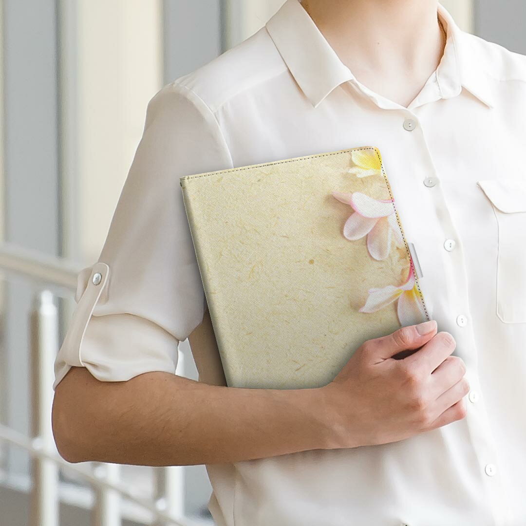 Huawei dtab d-01K ファーウェイ d01k Lサイズ 手帳型 タブレットケース カバー 全機種対応有り レザー フリップ ダイアリー 二つ折り 革 005105 花　　白