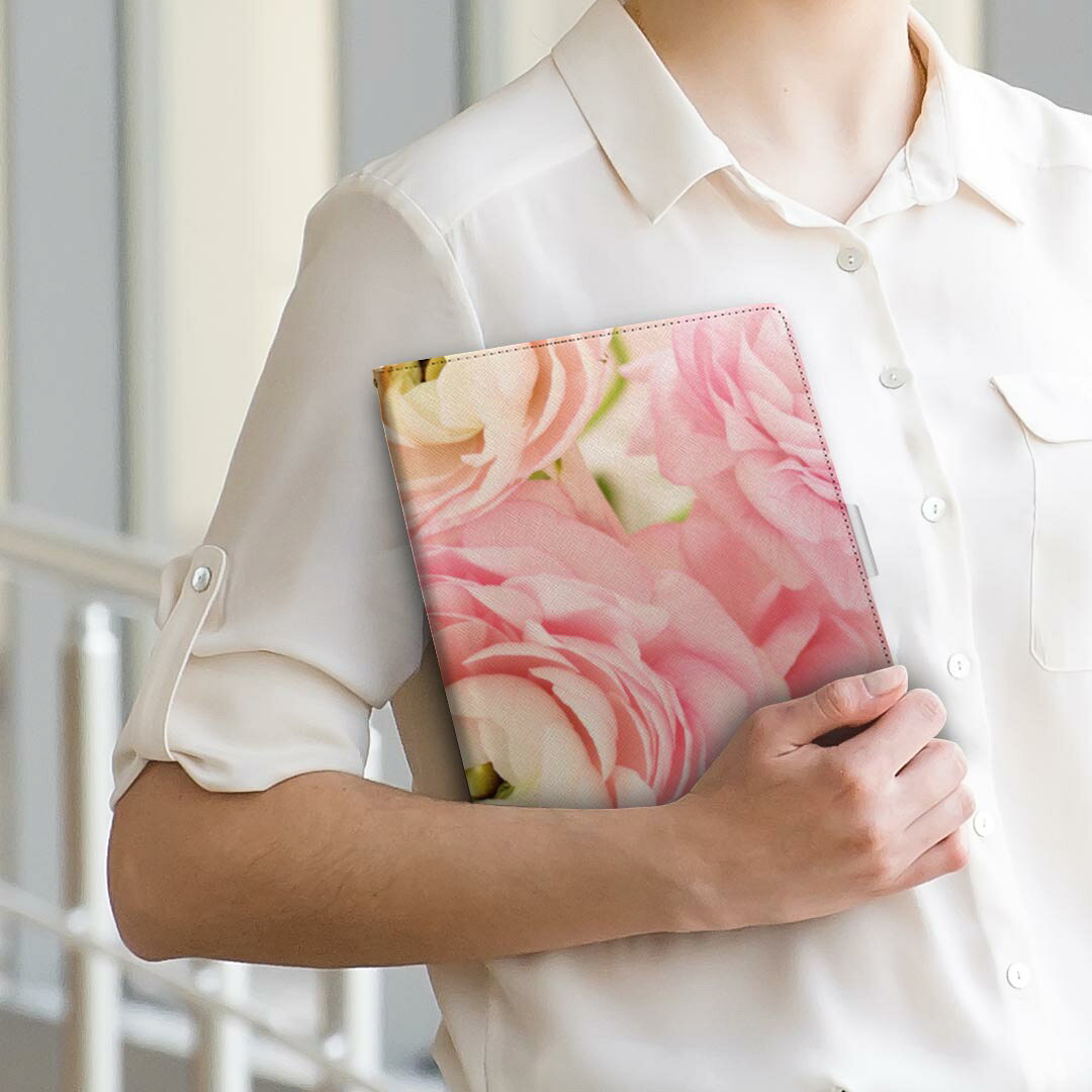 Dell Venue8 デル venue8 Mサイズ 手帳型 タブレットケース カバー 全機種対応有り レザー フリップ ダイアリー 二つ折り 革 005242 花　リボン　ピンク