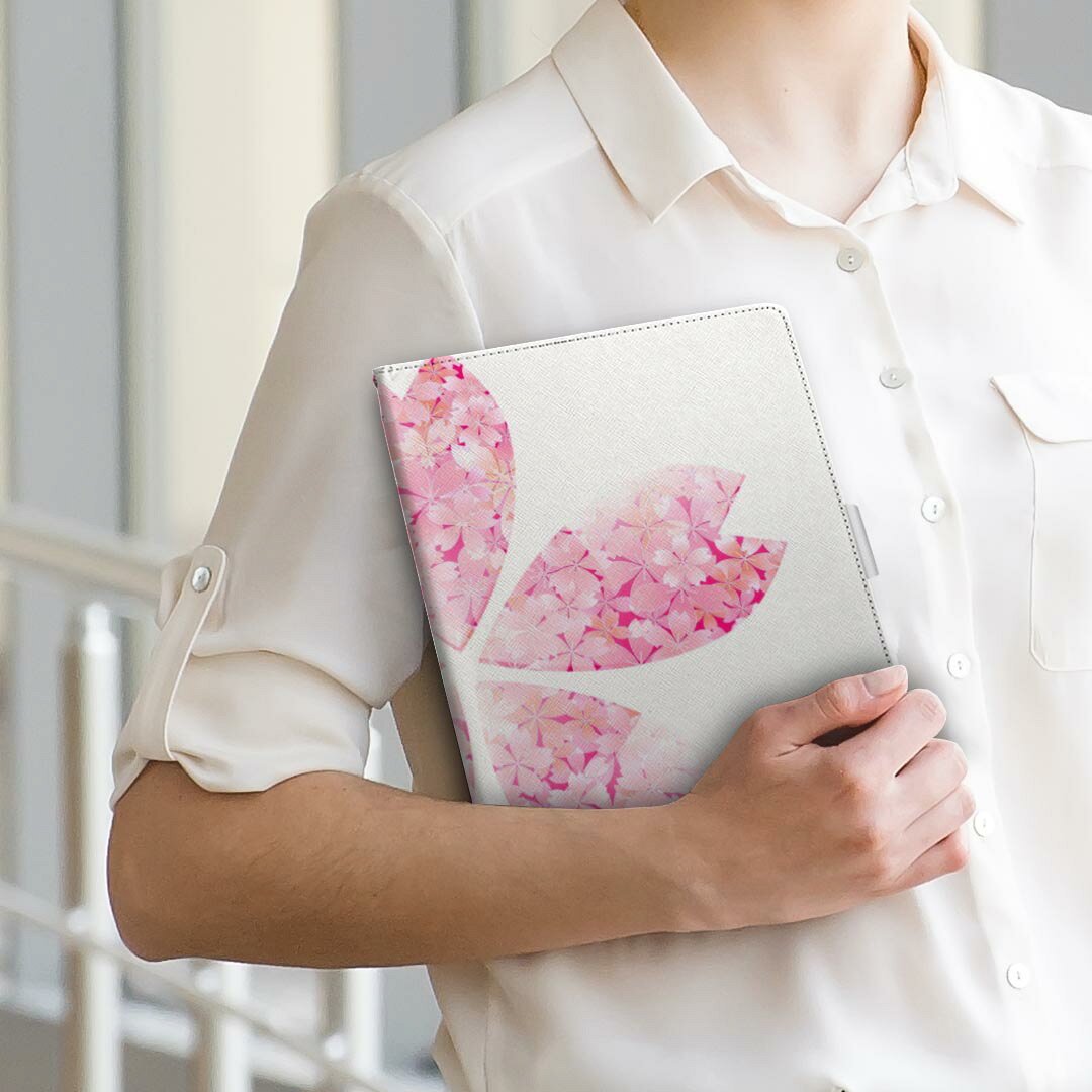 OPPO Pad Air 用 タブレットケース Lサイズ 手帳型 タブレットケース カバー 全機種対応有り レザー フリップ ダイアリー 二つ折り 革 005304 桜　白　ピンク