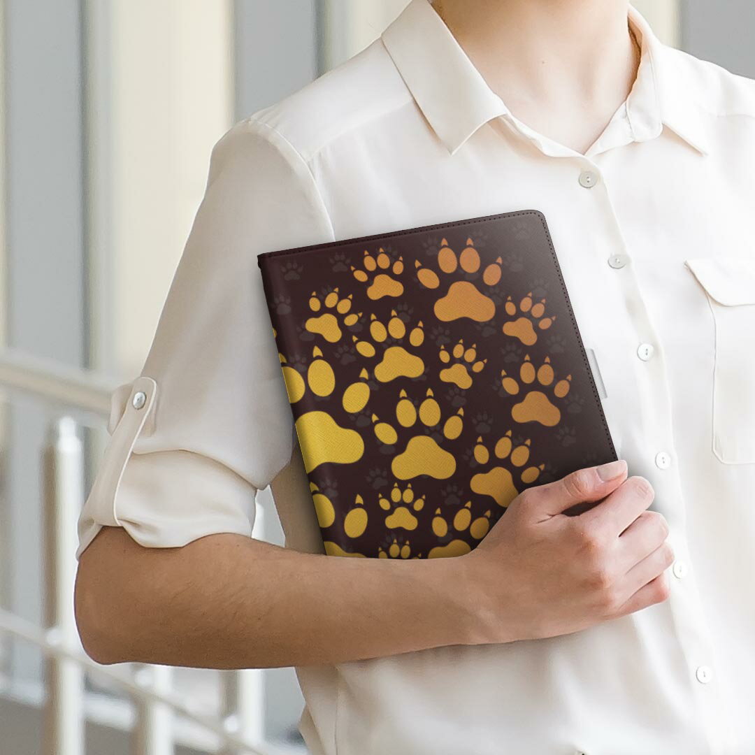 Lenovo Tab4 10 レノボ タブ4 10インチ Lサイズ 手帳型 タブレットケース カバー 全機種対応有り レザー フリップ ダイアリー 二つ折り 革 005417 動物　あしあと　肉球