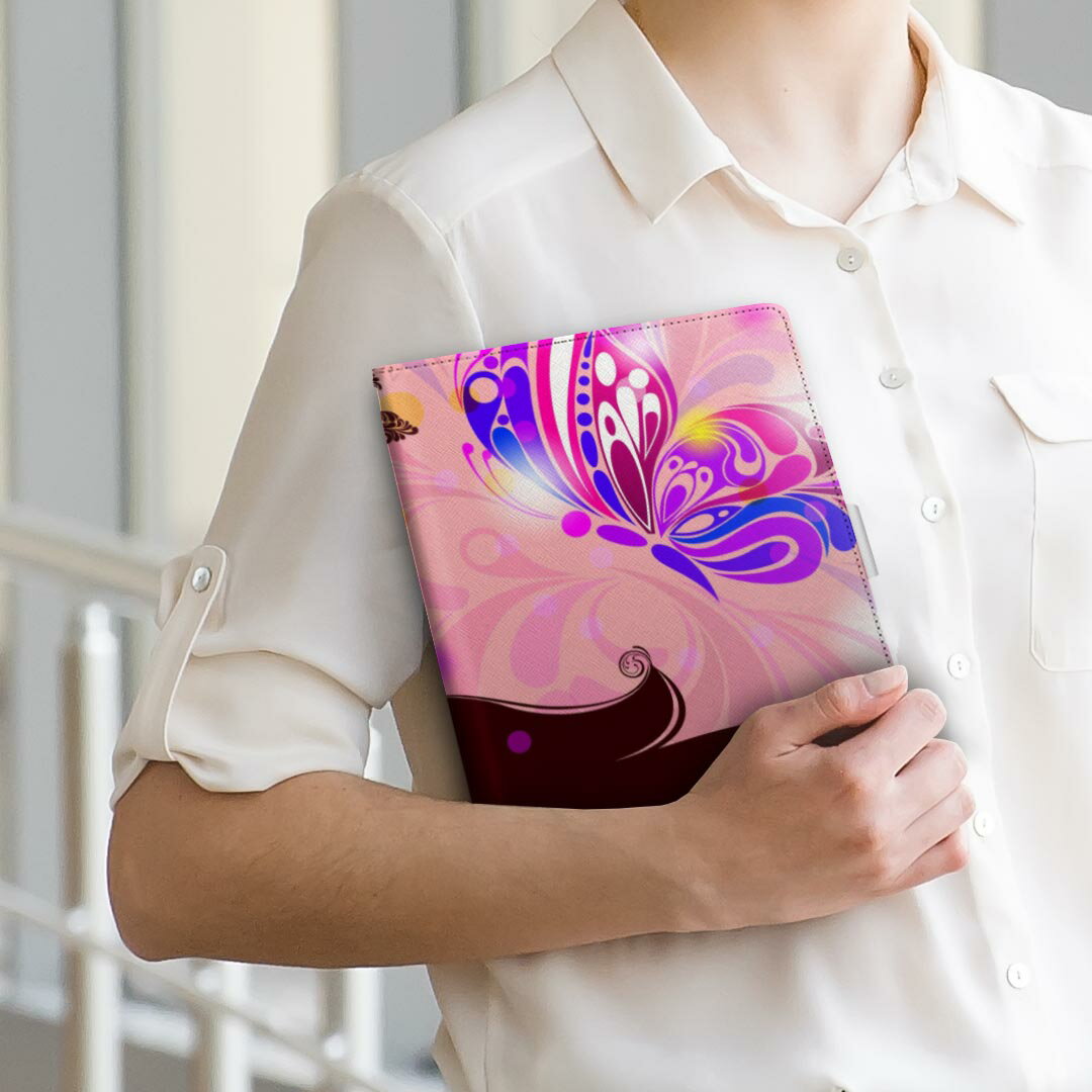 Huawei dtab d-01K ファーウェイ d01k Lサイズ 手帳型 タブレットケース カバー 全機種対応有り レザー フリップ ダイアリー 二つ折り 革 005423 蝶　人物