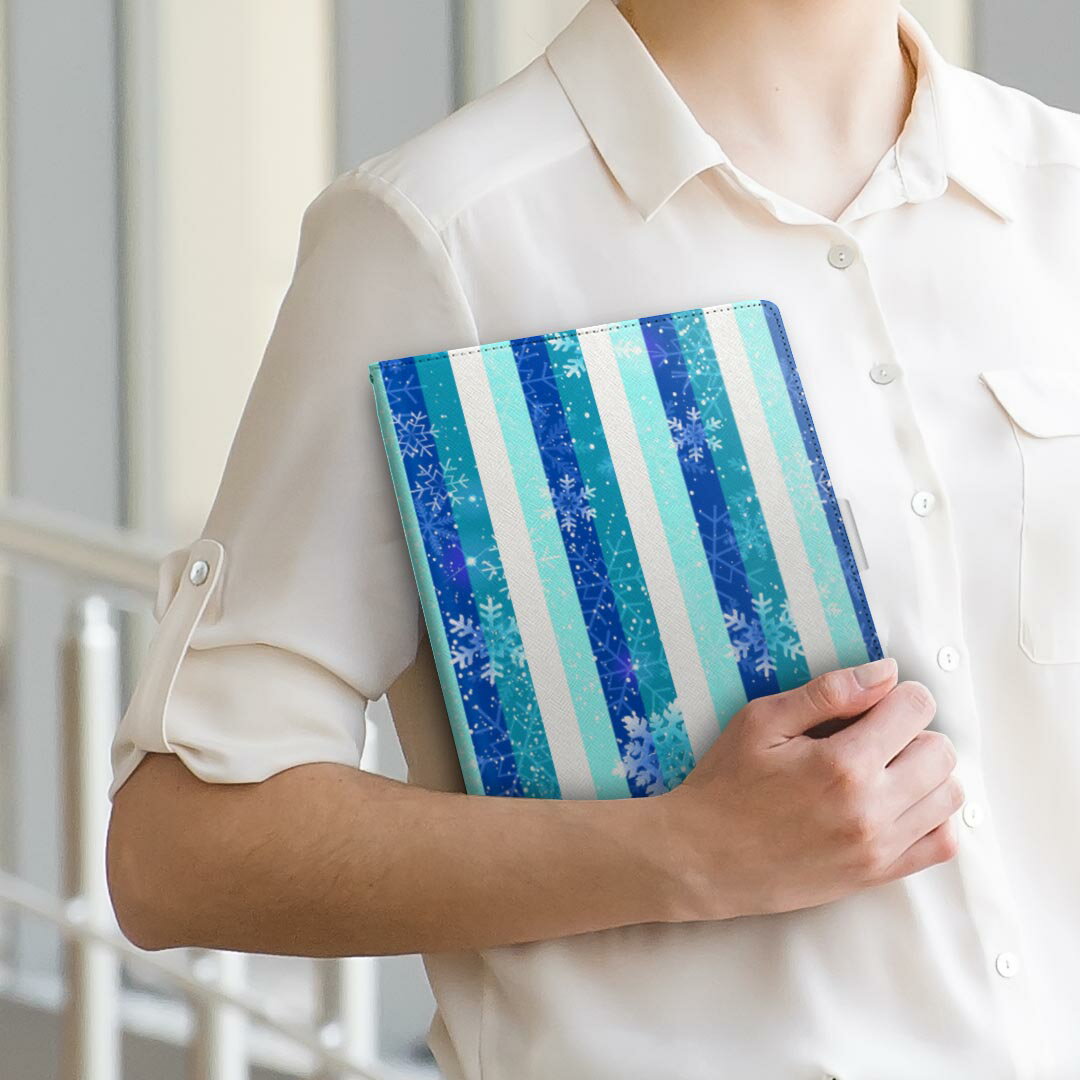 dtab Compact d-02K ディータブコンパクト D02K Mサイズ 手帳型 タブレットケース カバー 全機種対応有り レザー フリップ ダイアリー 二つ折り 革 005547 ストライプ　青　雪