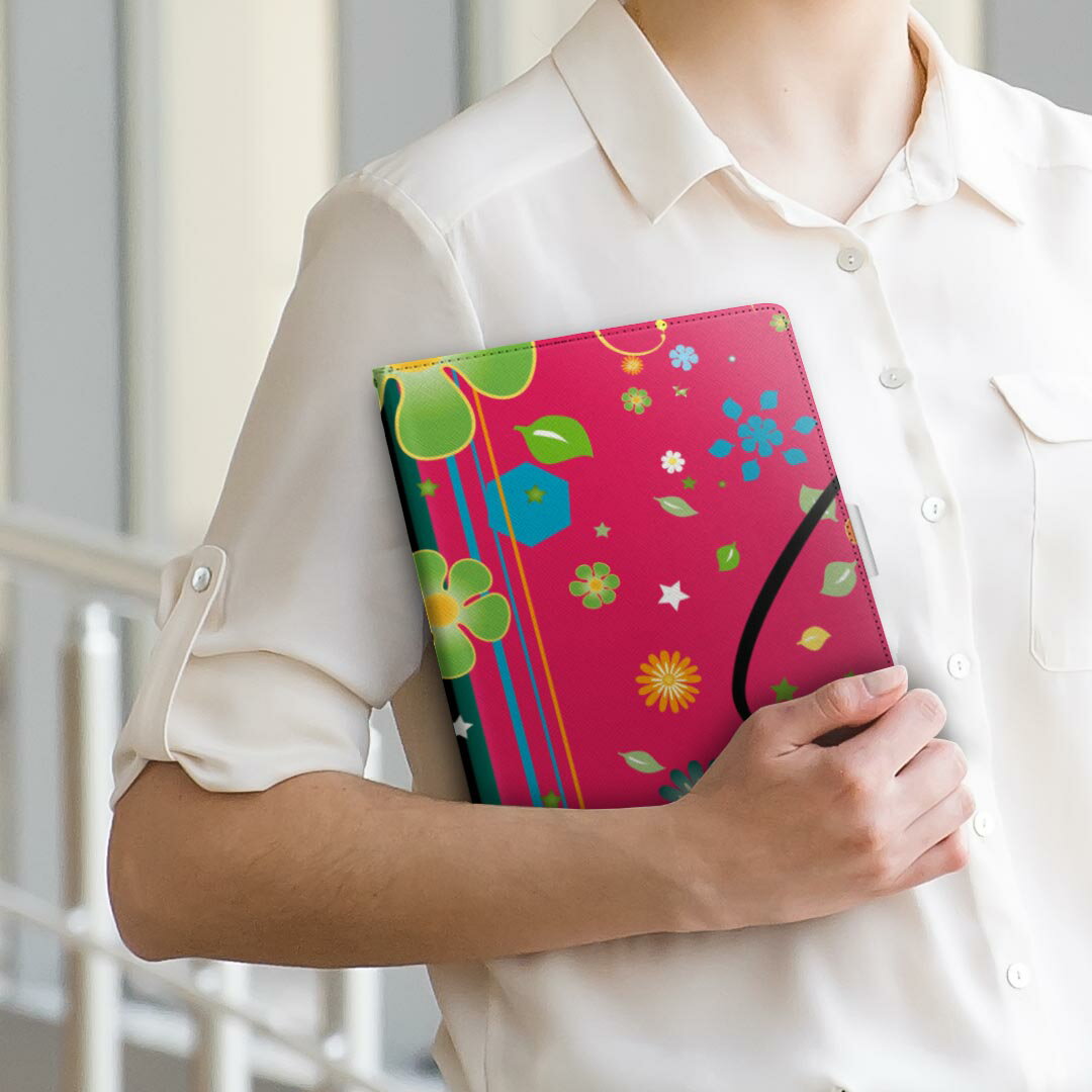 Qua tab PX LGエレクトロニクス quatabpx Mサイズ 手帳型 タブレットケース カバー 全機種対応有り レザー フリップ ダイアリー 二つ折り 革 005821 花　　赤　黒