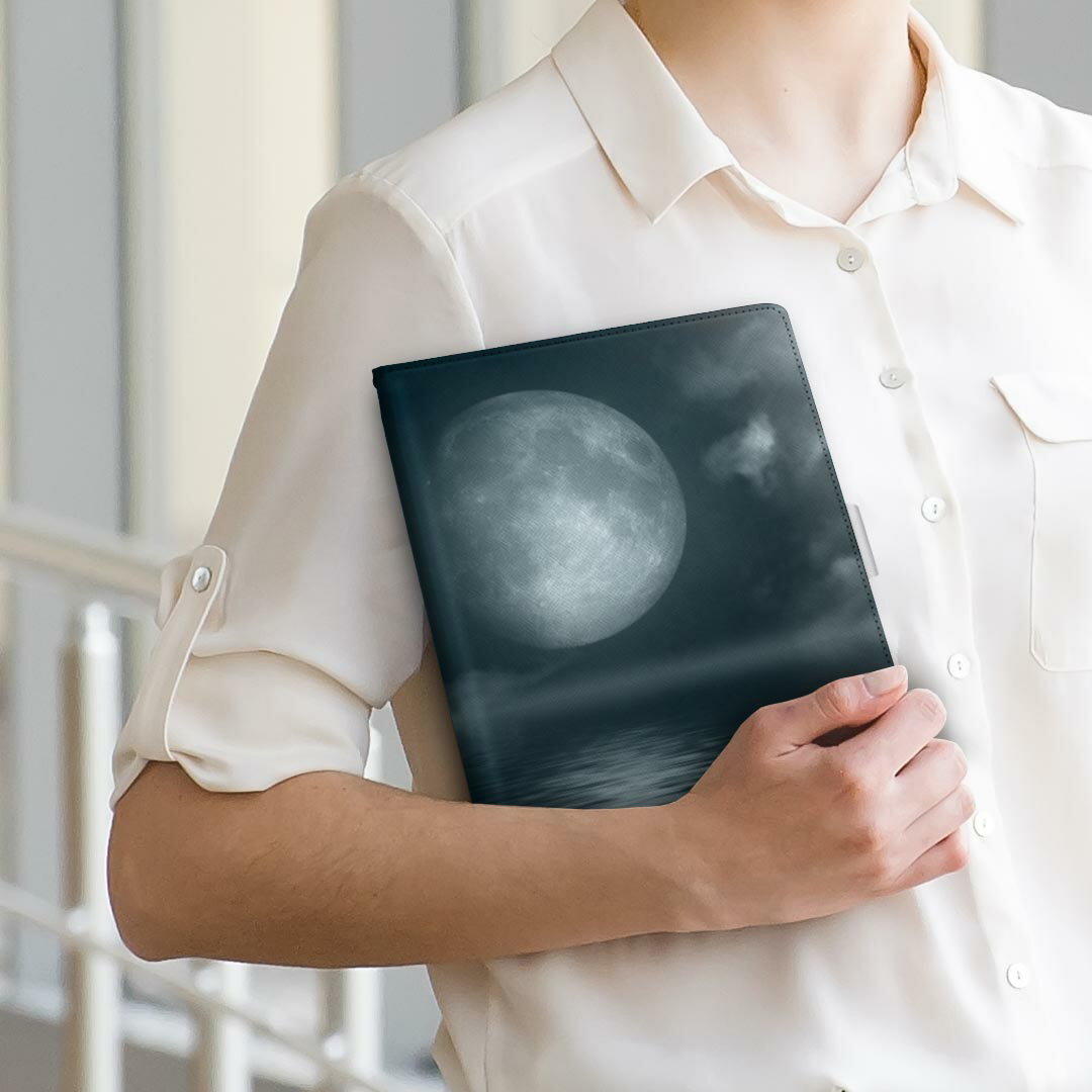 Lenovo TAB4 レノボ タブフォー Lサイズ 手帳型 タブレットケース カバー 全機種対応有り レザー フリップ ダイアリー 二つ折り 革 006034 海　夜　月