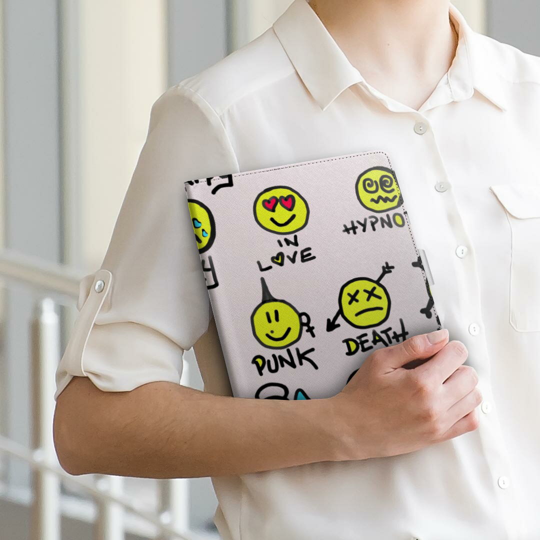 ARROWS Tab F-03G FUJITSU 富士通 ARROWS Tab アローズタブ f03g LLサイズ 手帳型 タブレットケース カバー 全機種対応有り レザー フリップ ダイアリー 二つ折り 革 006105 スマイル　アイコン　イラスト