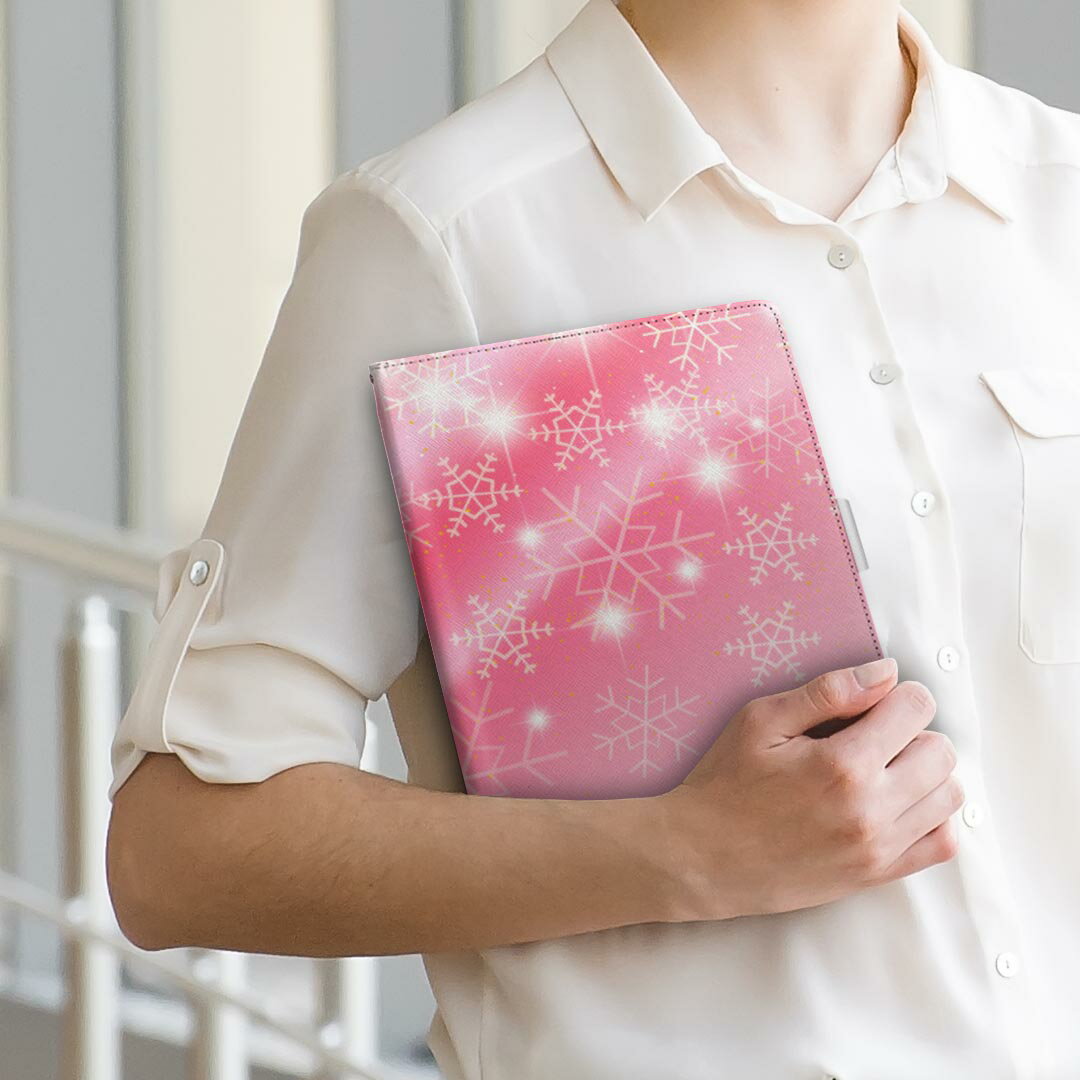 Lenovo Tab4 10 レノボ タブ4 10インチ Lサイズ 手帳型 タブレットケース カバー 全機種対応有り レザー フリップ ダイアリー 二つ折り 革 006254 雪　結晶　ピンク