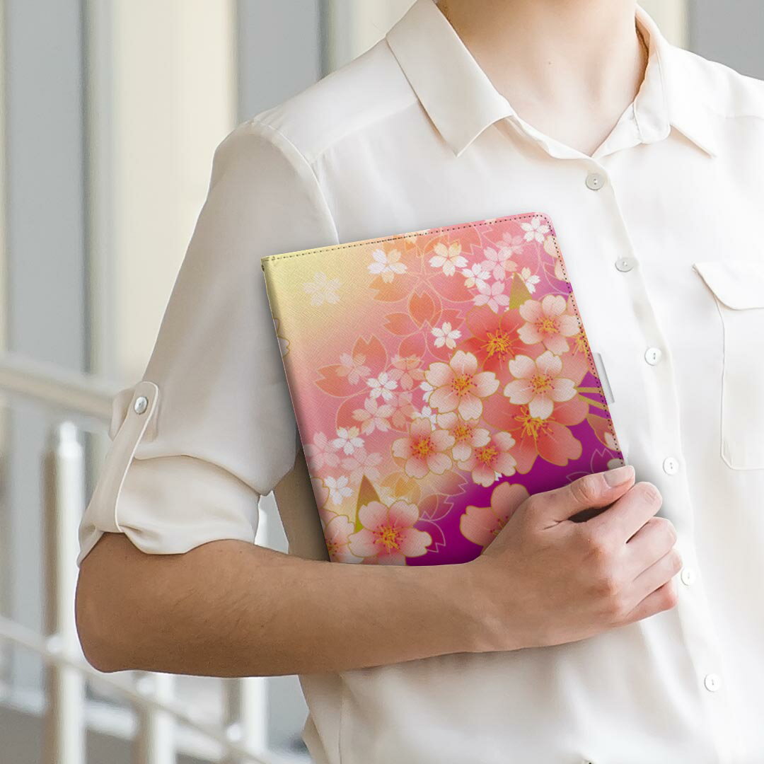 dtab d-51c 用 タブレットケース docomo ドコモ Lサイズ 手帳型 タブレットケース カバー 全機種対応有り レザー フリップ ダイアリー 二つ折り 革 006383 和風　和柄　花