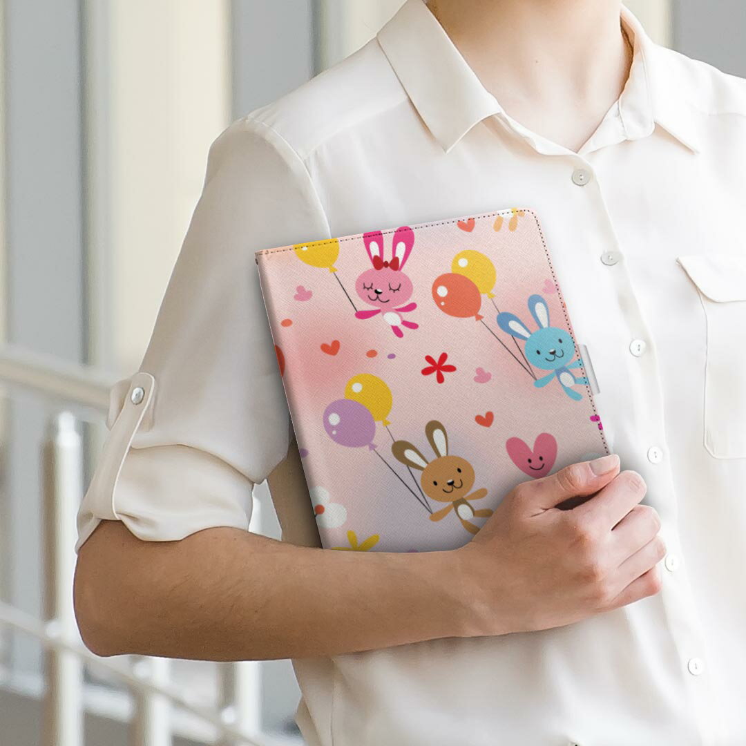 Lenovo TAB3 lenovo レノボ softbank ソフトバンク lenovotab3 Mサイズ 手帳型 タブレットケース カバー 全機種対応有り レザー フリップ ダイアリー 二つ折り 革 006629 動物　風船　キャラクター