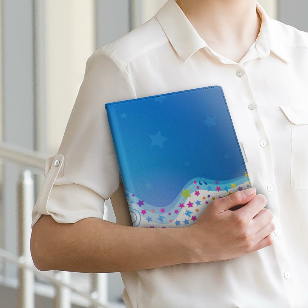 Qua tab PX LGエレクトロニクス quatabpx Mサイズ 手帳型 タブレットケース カバー 全機種対応有り レザー フリップ ダイアリー 二つ折り 革 006653 音符　星