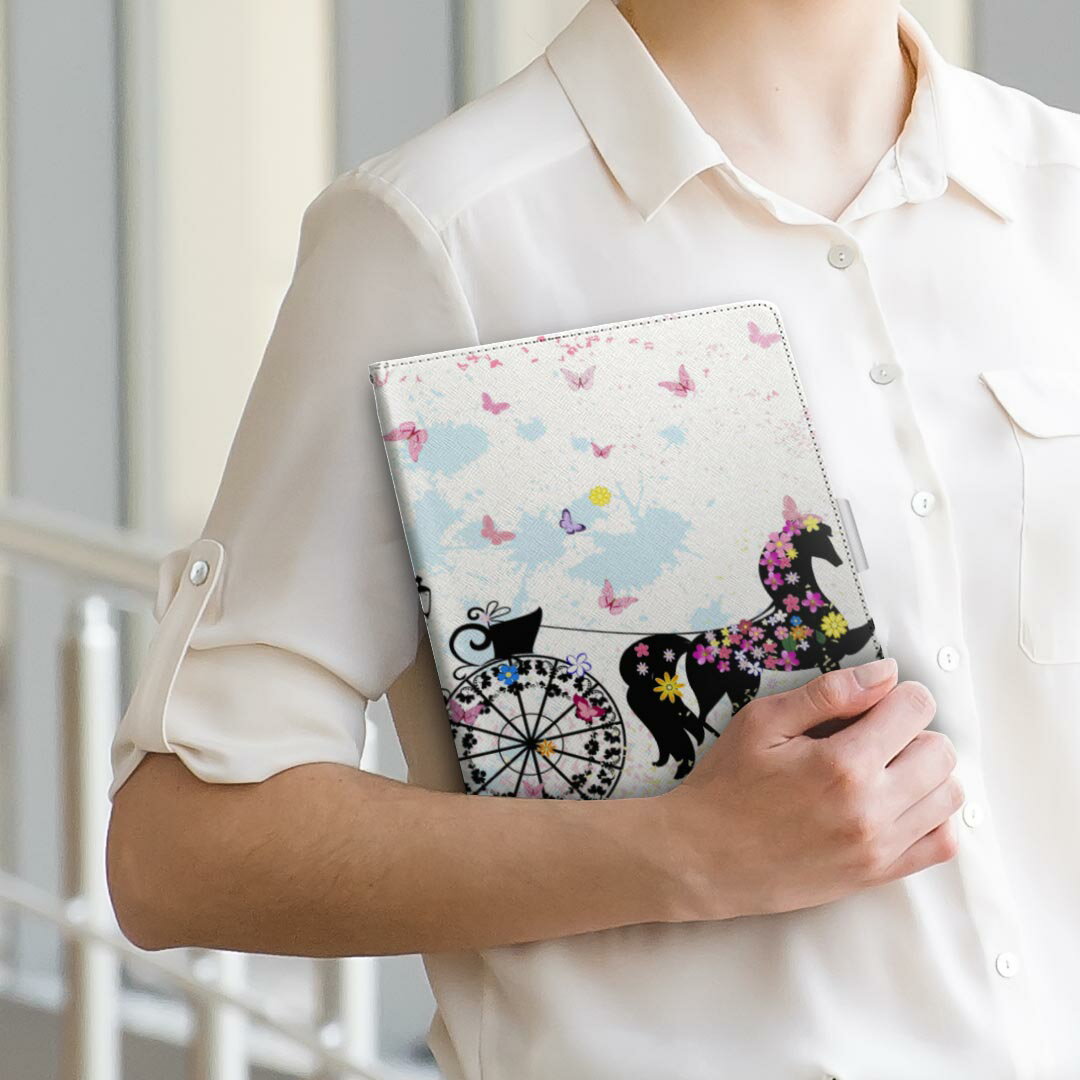 Surface RT Microsoft マイクロソフト Surface サーフェス surfacert LLサイズ 手帳型 タブレットケース カバー 全機種対応有り レザー フリップ ダイアリー 二つ折り 革 006720 馬車　花