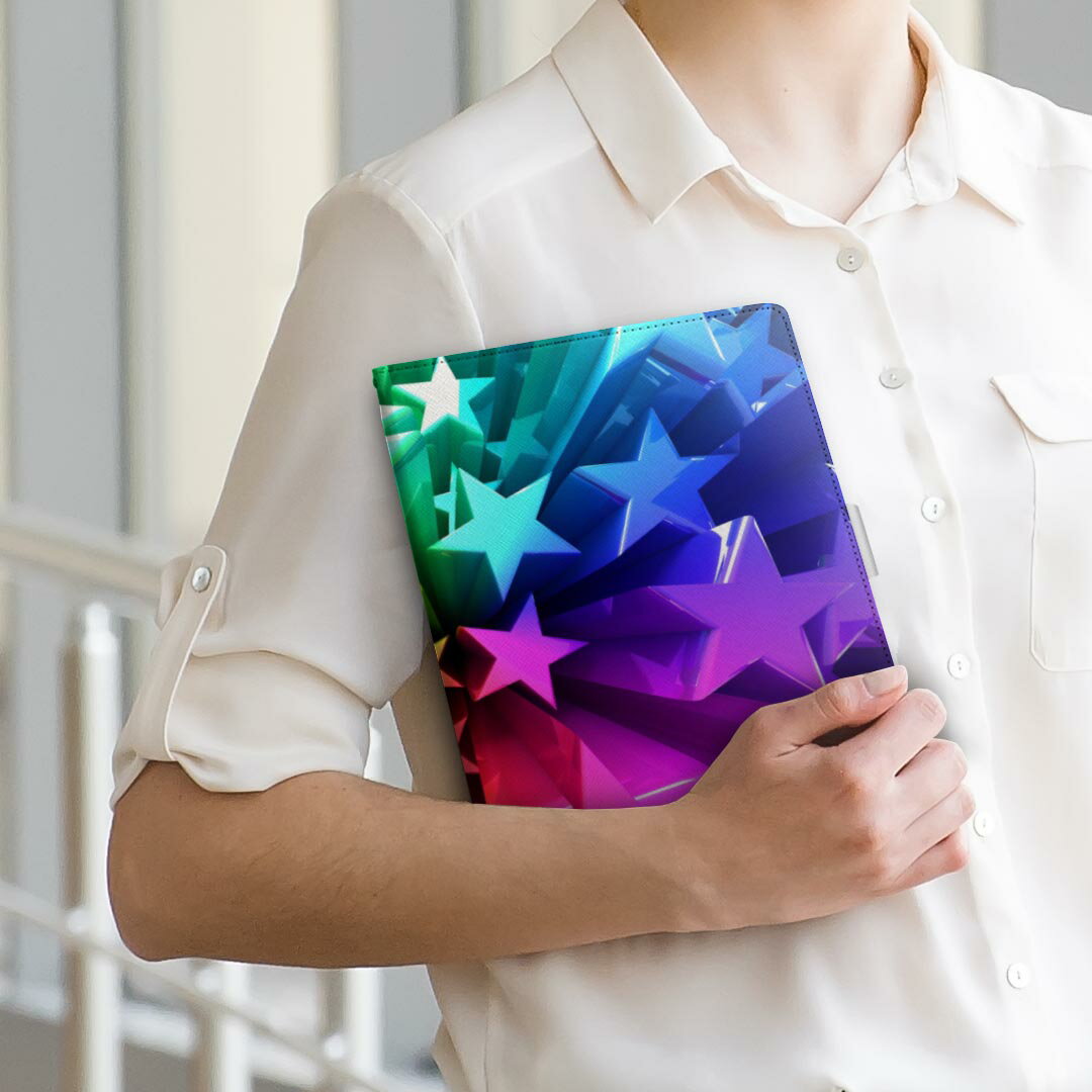 dtab d-41A d41a 対応 手帳型 タブレットケース タブレットカバー カバー レザー ケース 手帳タイプ フリップ ダイアリー 二つ折り 直接貼り付けタイプ 006745 星　スター　レインボー