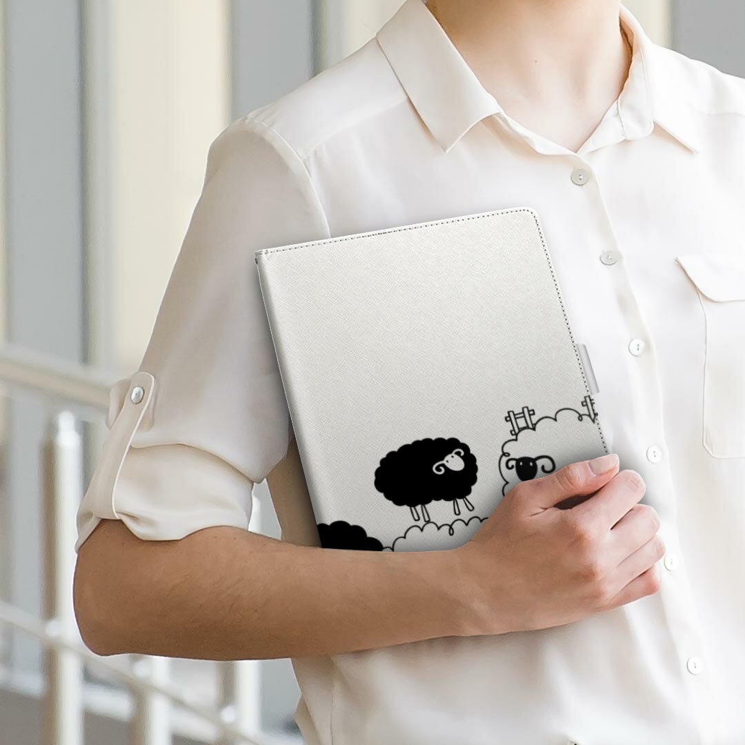 Lenovo TAB3 lenovo レノボ softbank ソフトバンク lenovotab3 Mサイズ 手帳型 タブレットケース カバー 全機種対応有り レザー フリップ ダイアリー 二つ折り 革 006792 ひつじ　動物　イラスト