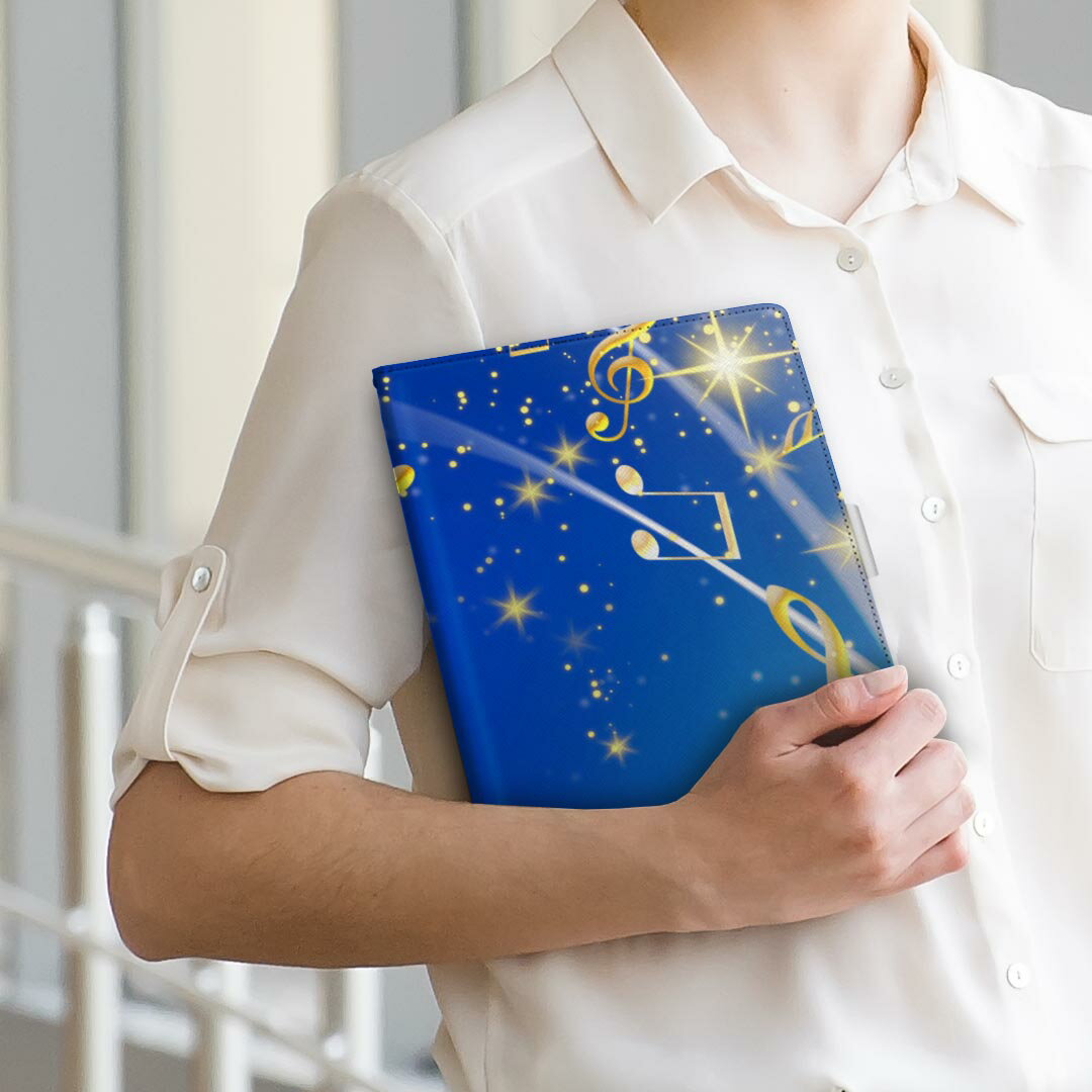 OPPO Pad Air 用 タブレットケース Lサイズ 手帳型 タブレットケース カバー 全機種対応有り レザー フリップ ダイアリー 二つ折り 革 006821 音符　青　ブルー