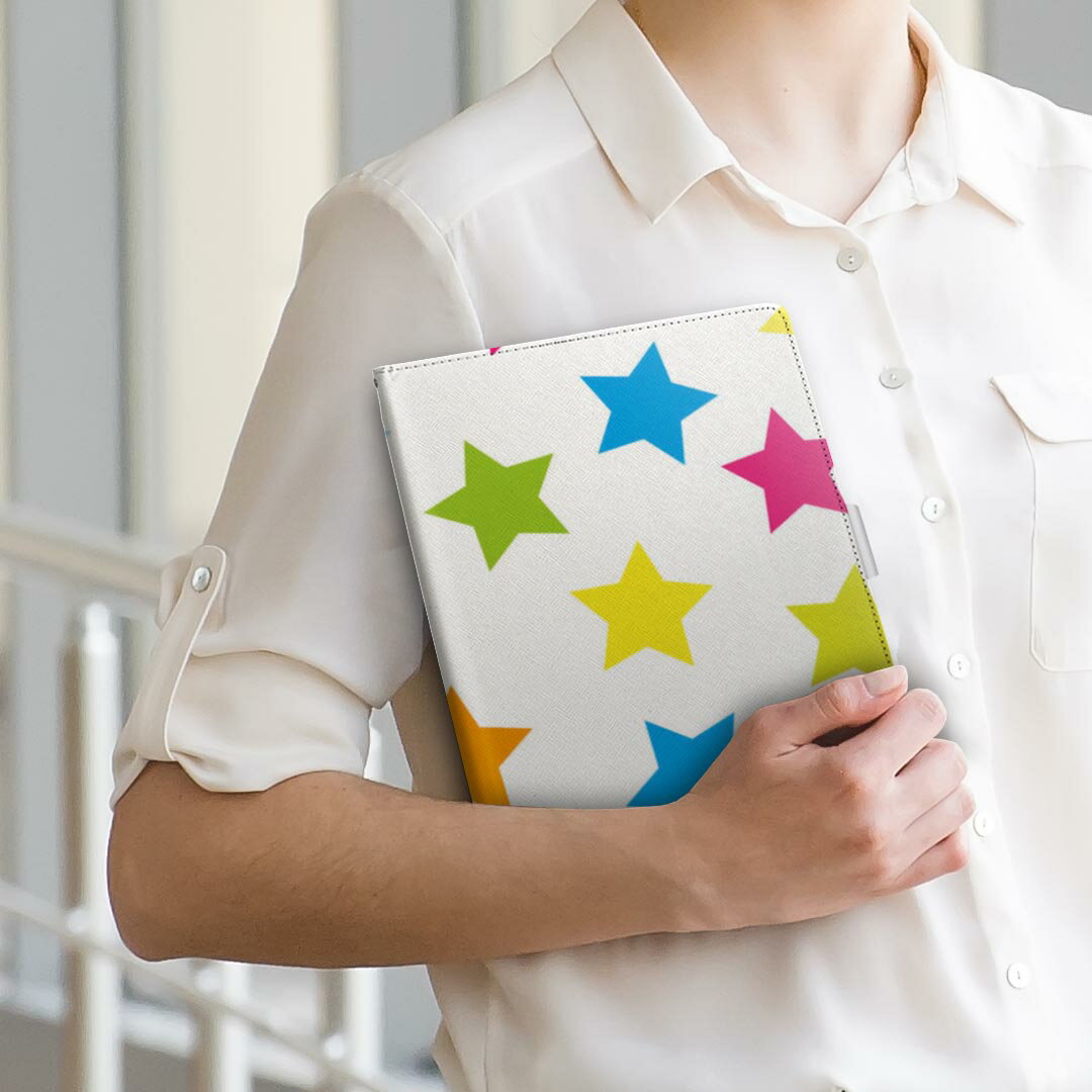 SH-08E AQUOS PAD アクオスパッド sh08e Sサイズ 手帳型 タブレットケース カバー 全機種対応有り レザー フリップ ダイアリー 二つ折り 革 007045 カラフル　星　模様