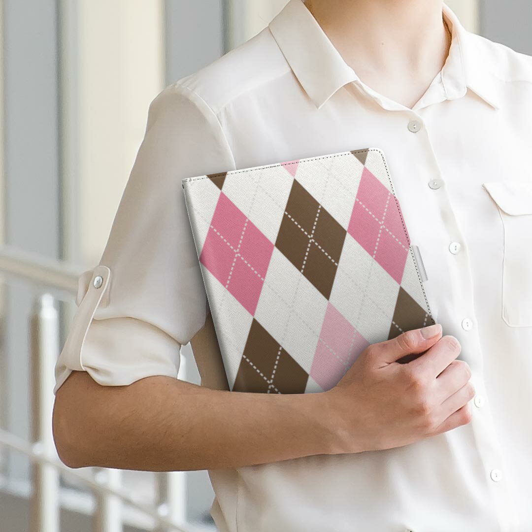 Tab 10.1 LTE SC-01D Samsung サムスン GALAXY ギャラクシー tab101ltesc01d Lサイズ 手帳型 タブレットケース カバー 全機種対応有り レザー フリップ ダイアリー 二つ折り 革 007099 アーガイル　模様