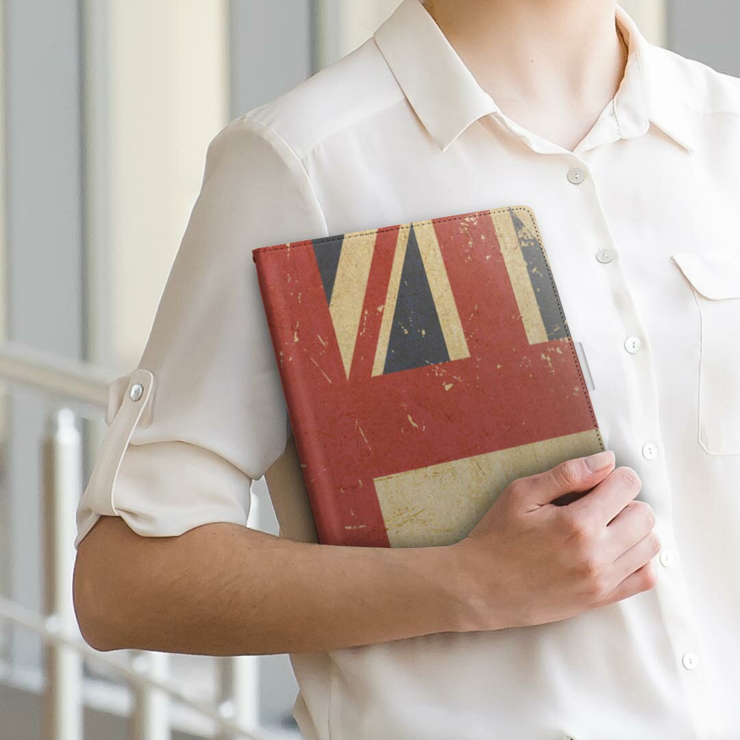 dtab d-52c 用 タブレットケース docomo ドコモ Mサイズ 手帳型 タブレットケース カバー 全機種対応有り レザー フリップ ダイアリー 二つ折り 革 007339 木目 国旗　英国　レトロ