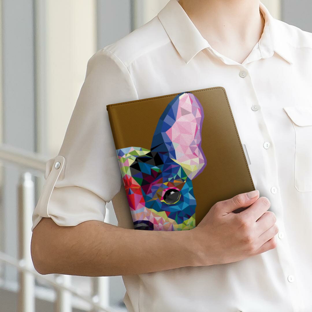 iPad 第3世代 Apple アップル iPad アイパッド ipad3 LLサイズ 手帳型 タブレットケース カバー 全機種対応有り レザー フリップ ダイアリー 二つ折り 革 007392 犬　カラフル　茶色　ブラウン