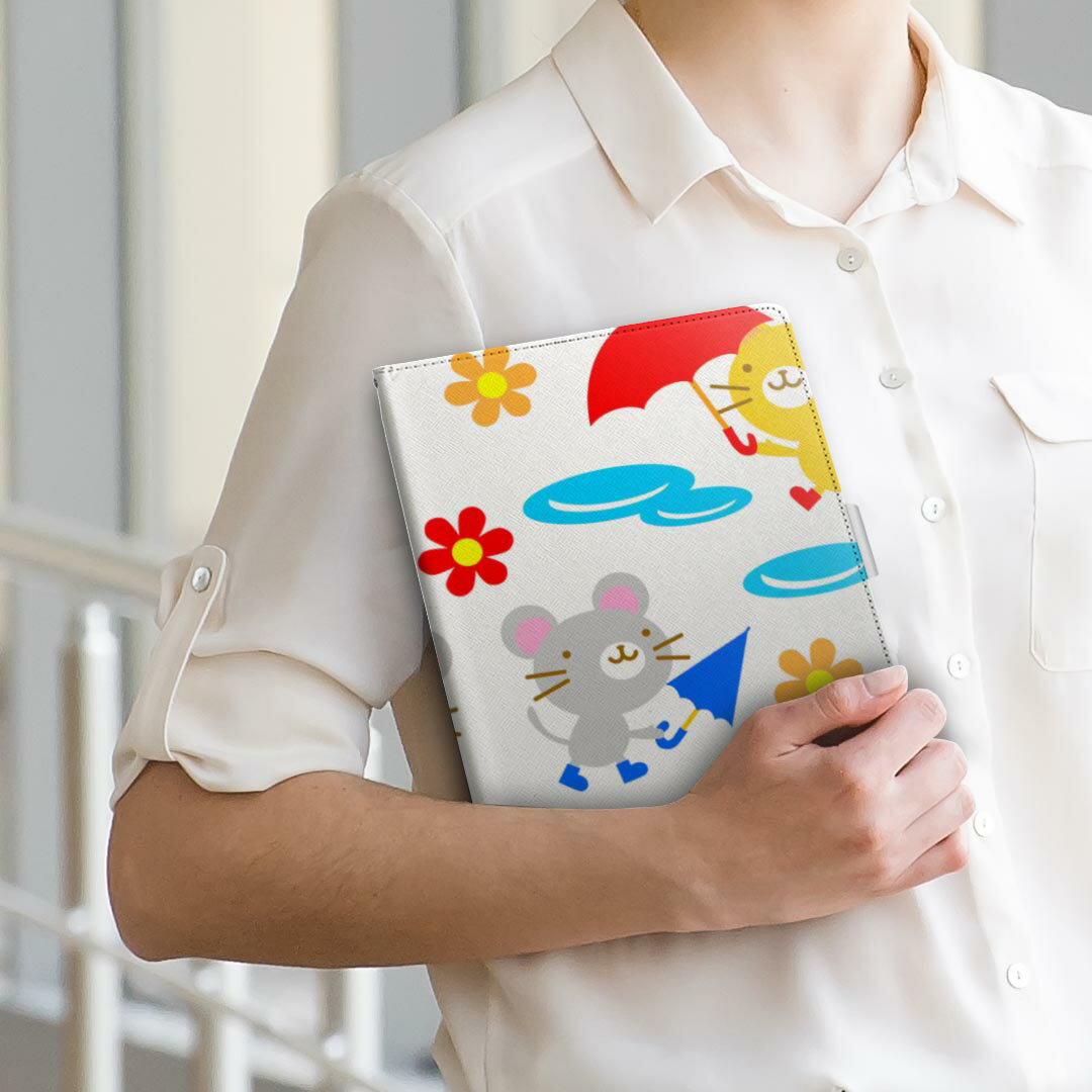 Lenovo Tab4 10 レノボ タブ4 10インチ Lサイズ 手帳型 タブレットケース カバー 全機種対応有り レザー フリップ ダイアリー 二つ折り 革 007653 アニマル 猫　ネズミ　イラスト　キャラクター