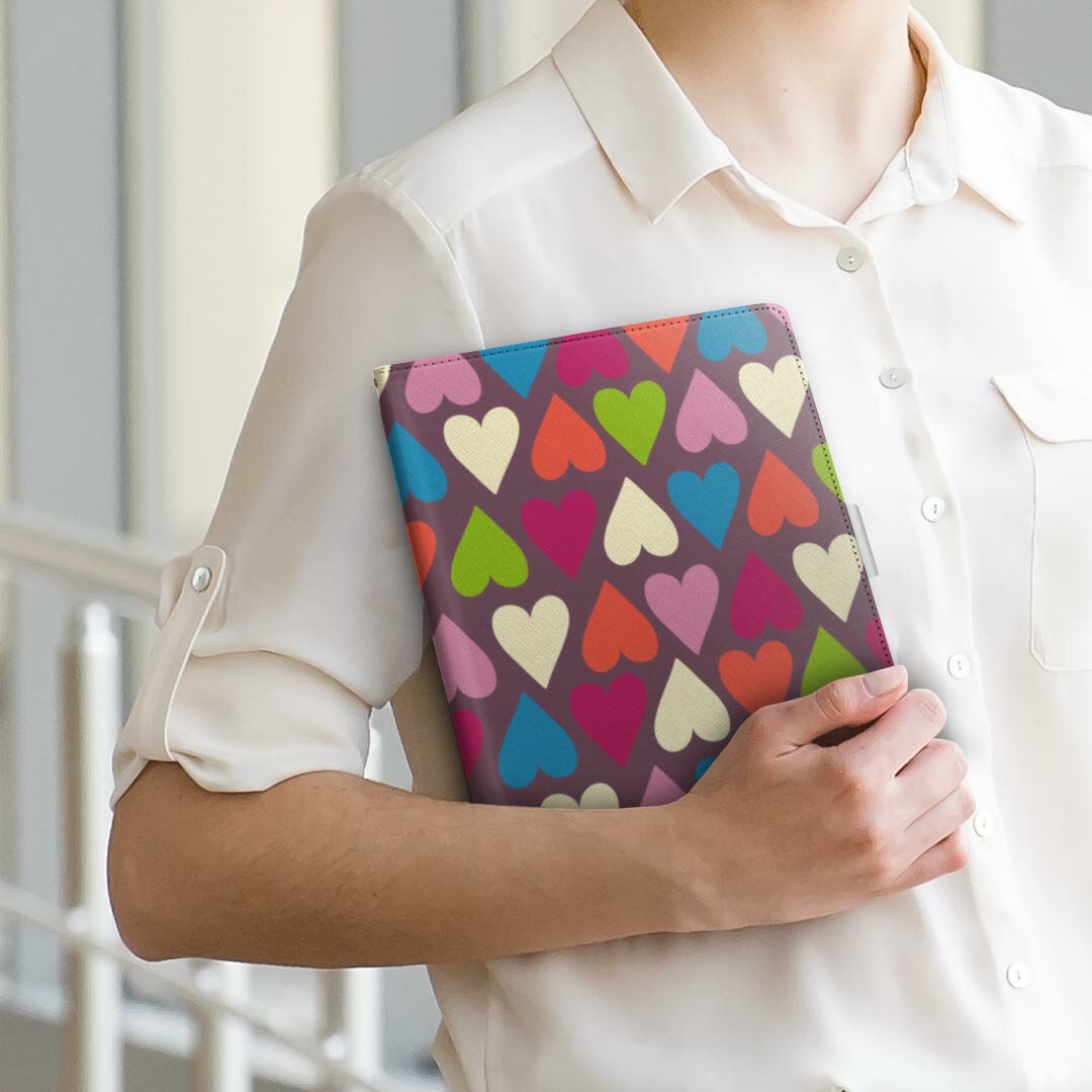 Nexus 7 Google nexus7 Sサイズ 手帳型 タブレットケース カバー 全機種対応有り レザー フリップ ダイアリー 二つ折り 革 007748 カラフル　ハート　模様