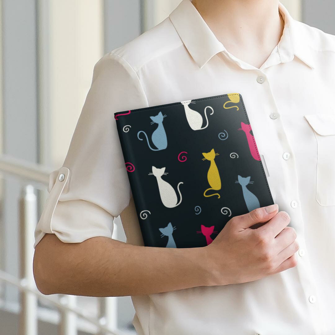 Fire HD 第2世代 Amazon Kindle Fire キンドルファイア firehd2 Mサイズ 手帳型 タブレットケース カバー 全機種対応有り レザー フリップ ダイアリー 二つ折り 革 007749 カラフル　猫　ねこ　模様