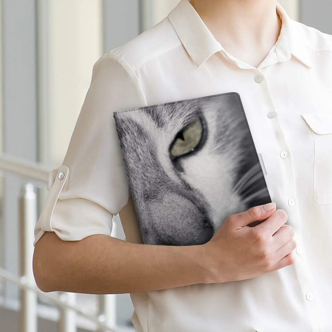 Lenovo TAB2 lenovo レノボ softbank ソフトバンク lenovotab2 Mサイズ 手帳型 タブレットケース カバー 全機種対応有り レザー フリップ ダイアリー 二つ折り 革 007896 写真　猫　ねこ　モノクロ