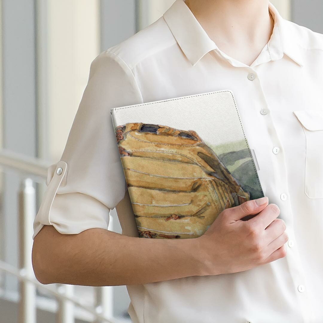 pad5 / pad5 pro Lサイズ 手帳型 タブレットケース カバー 全機種対応有り レザー フリップ ダイアリー 二つ折り 革 008065 イラスト　水彩　グローブ　野球