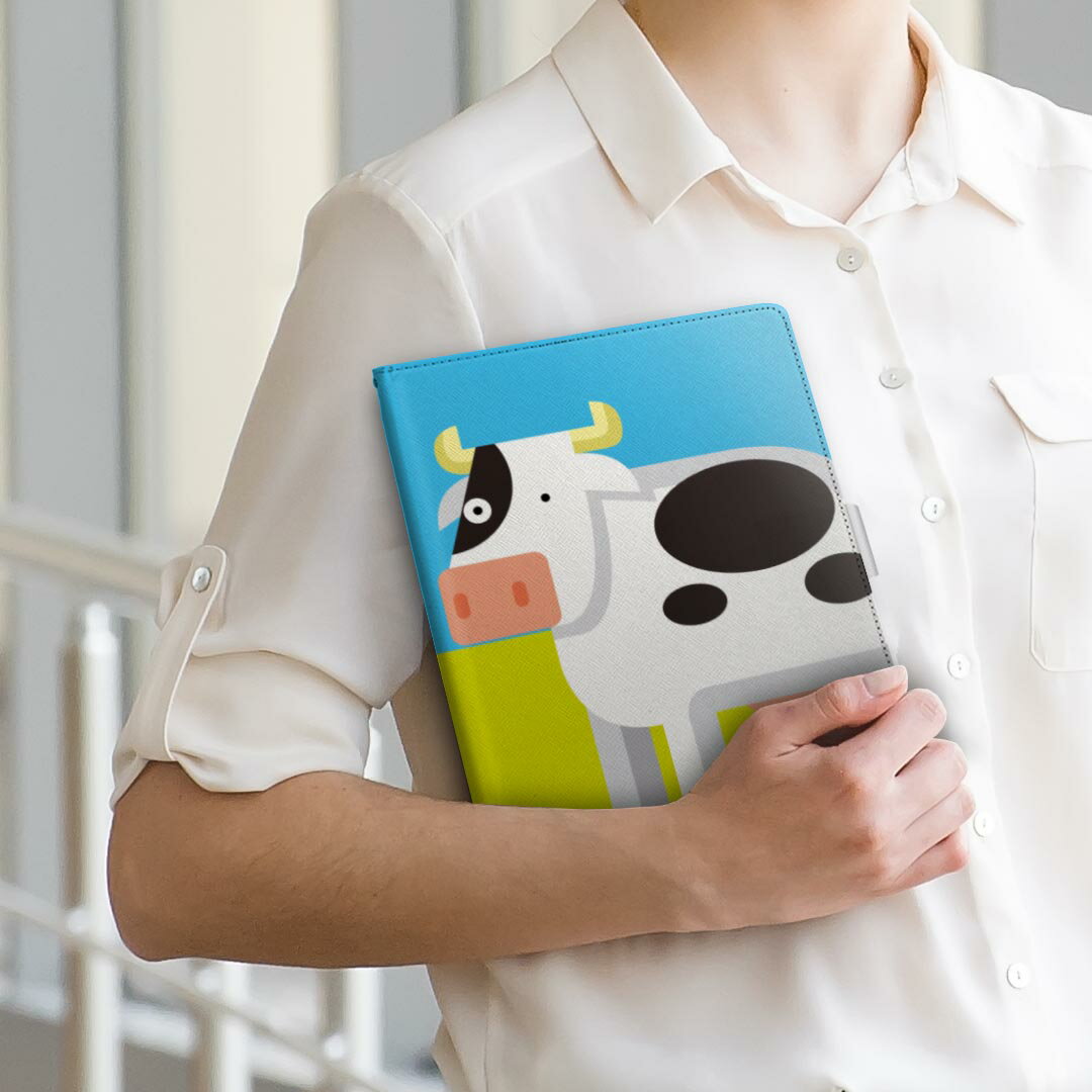 F-04H ARROWS Tab アローズタブ f04h LLサイズ 手帳型 タブレットケース カバー 全機種対応有り レザー フリップ ダイアリー 二つ折り 革 008209 イラスト　動物　牛　うし